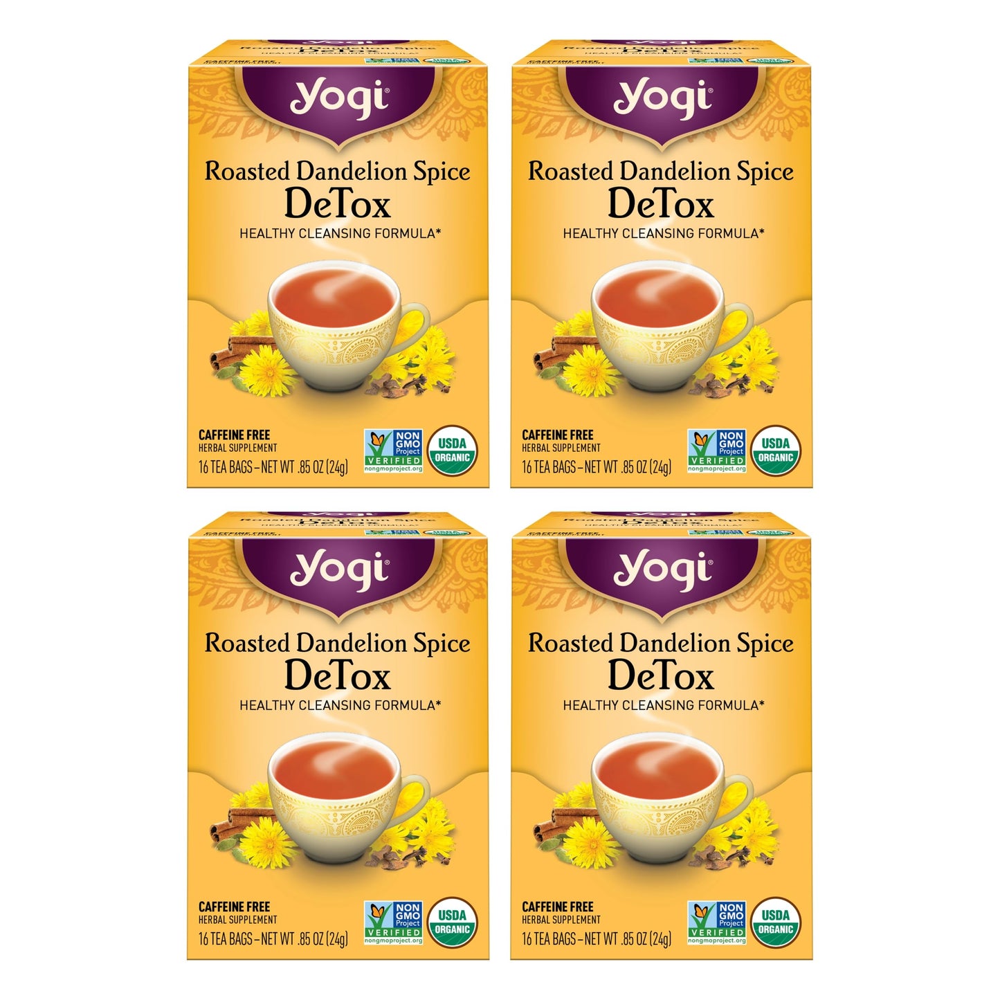 Yogi Tea Roasted Dandelion Spice DeTox Tea - 16 Tea Bags per Pack (4 Packs) - Organic DeTox Tea - Includes Roasted Dandelion Root, Dandelion Root, Cinnamon Bark, Cocoa Shell & More