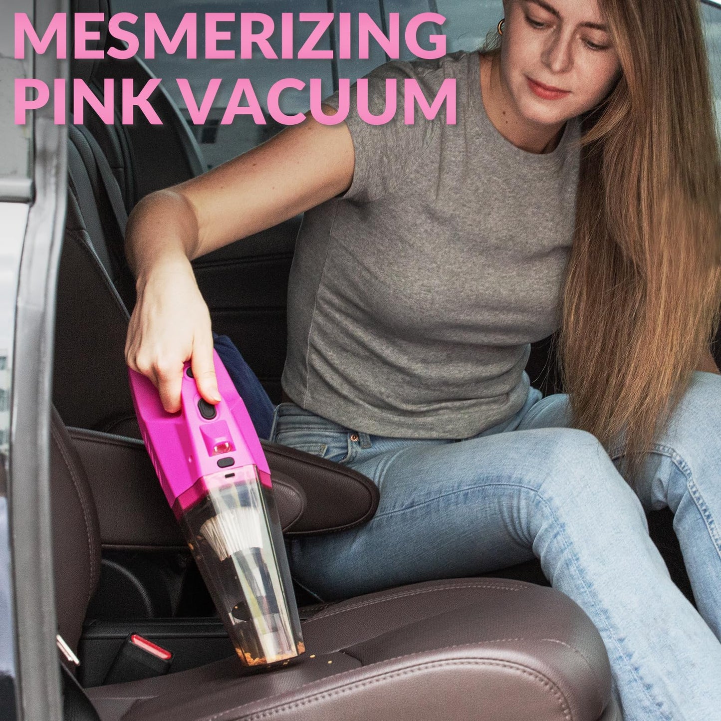ThinkLearn Car Cleaning Kit, Car Vacuum Detailing Kit Interior with High Power Handheld Vacuum and 7Pcs Detailing Brush Set, Well-Designed Women's Pink Car Accessories Bag