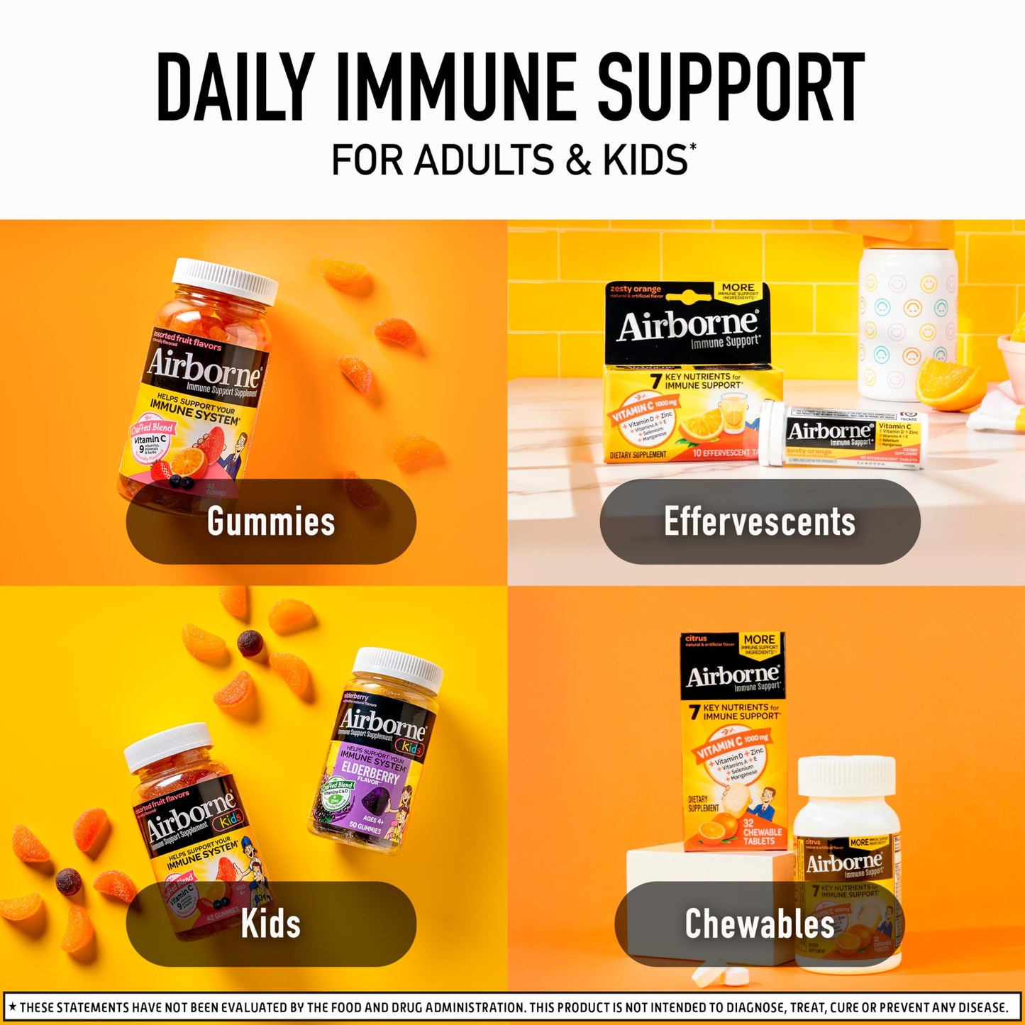 Airborne 1000mg Vitamin C with Vitamin D & Zinc, Multivitamin Immune Support Supplement, Antioxidants Vitamins A C & Vitamin E, 116 Chewable Tablets, Very Berry Flavor