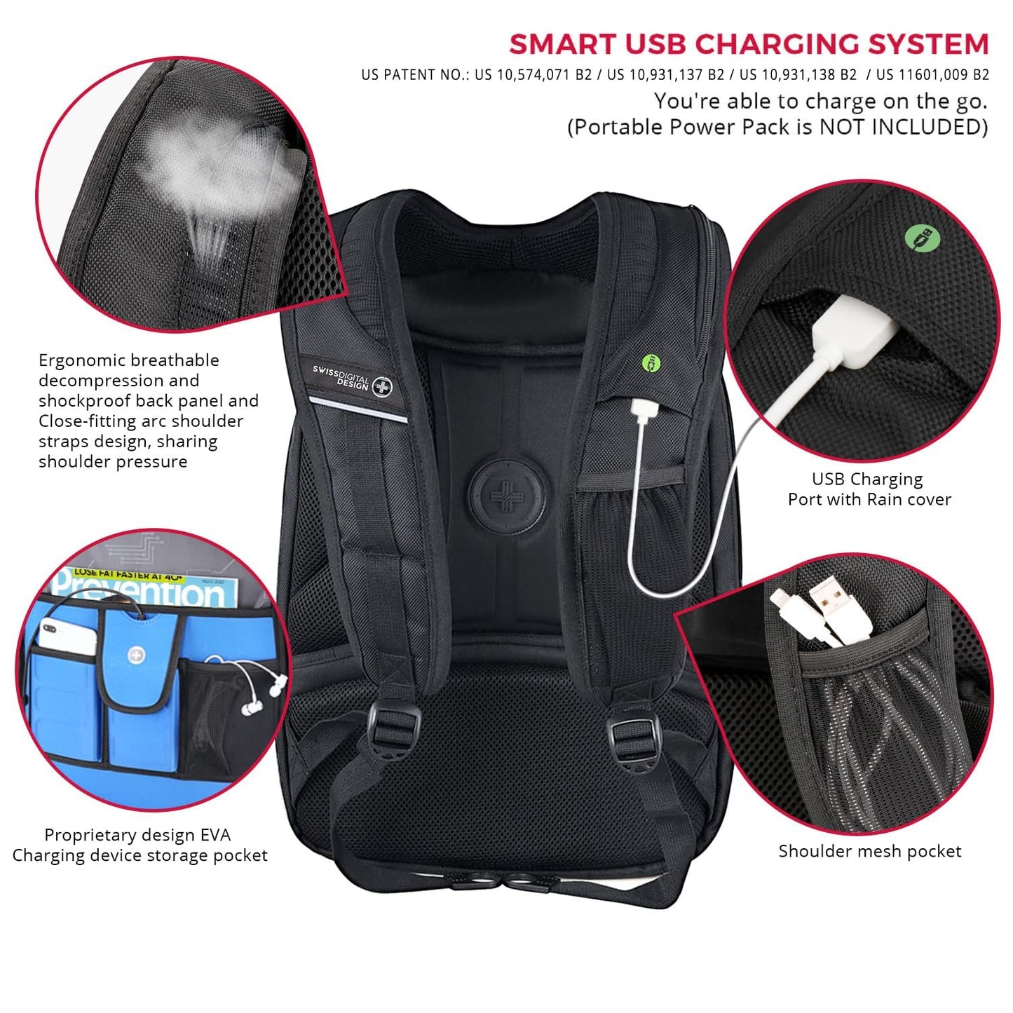 Swissdigital Design TSA Business Laptop Backpack For Men,Travel Backpack With USB Charging Port,College Tech Backpacks With RFID Pockets Presents For Men Fits 15.6 Inch Computer (TERABYTE J16BT-1)
