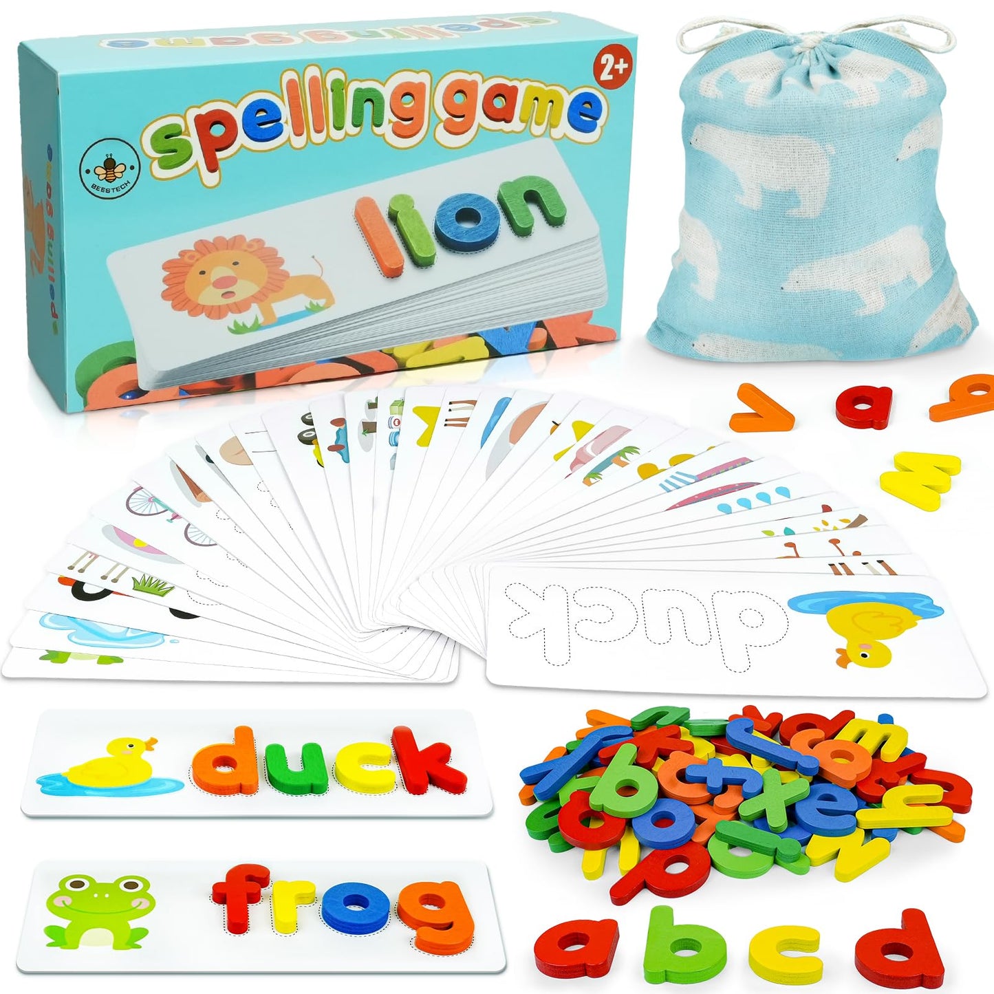 BEESTECH Alphabet ABC Learning Educational Toys for 2 3 4 5 Years Old Boys Girls, Wooden Puzzle Flash Cards Preschool Activity Letter Matching Games for Kids Toddlers