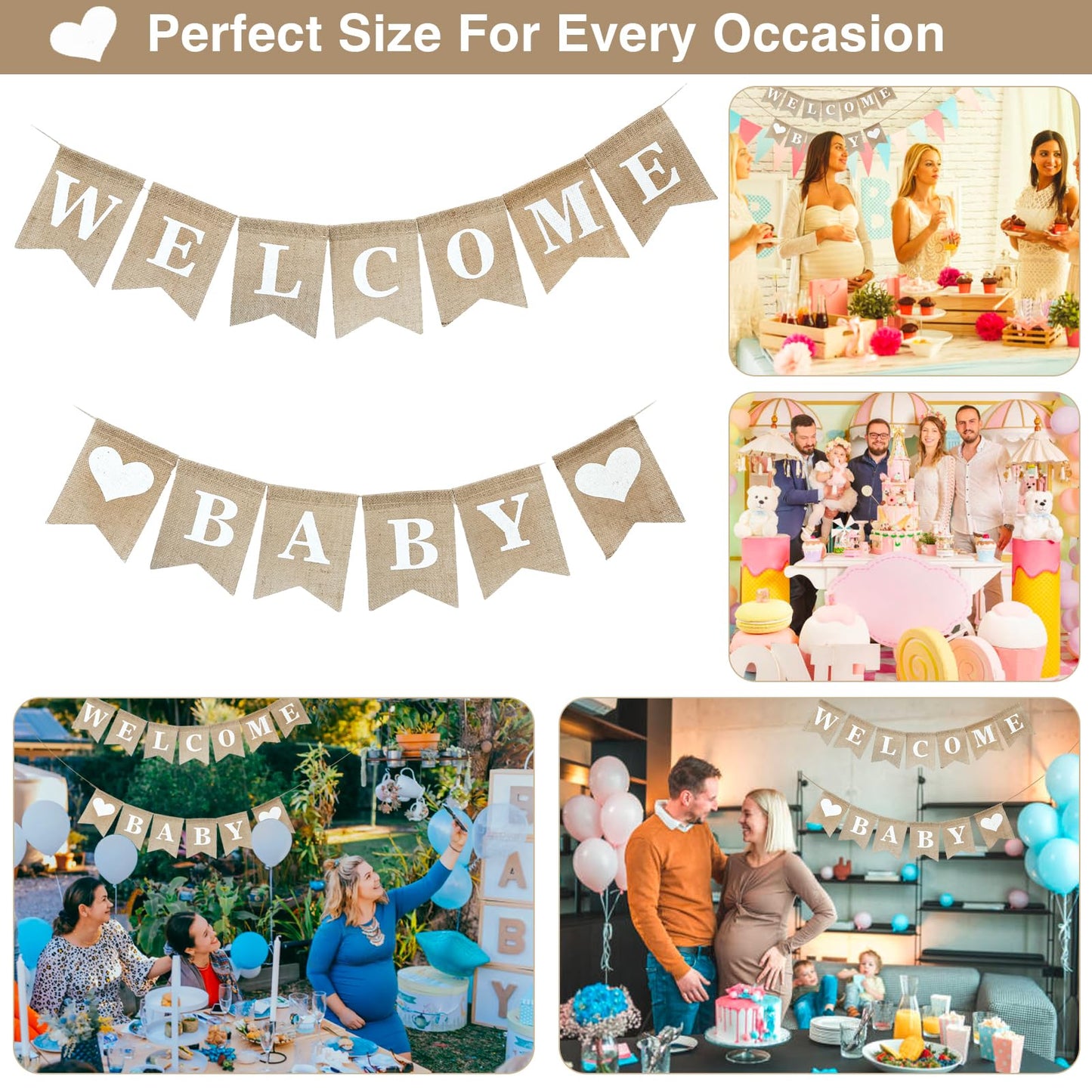 VIXAVI Welcome Baby Sign - Pre-Strung Burlap Welcome Baby Banner - Elegant Baby Announcement Sign for Boy and Girl - Newborn Birth Hospital Signs - Baby Arrival Banners - Adorable Baby Shower Decor