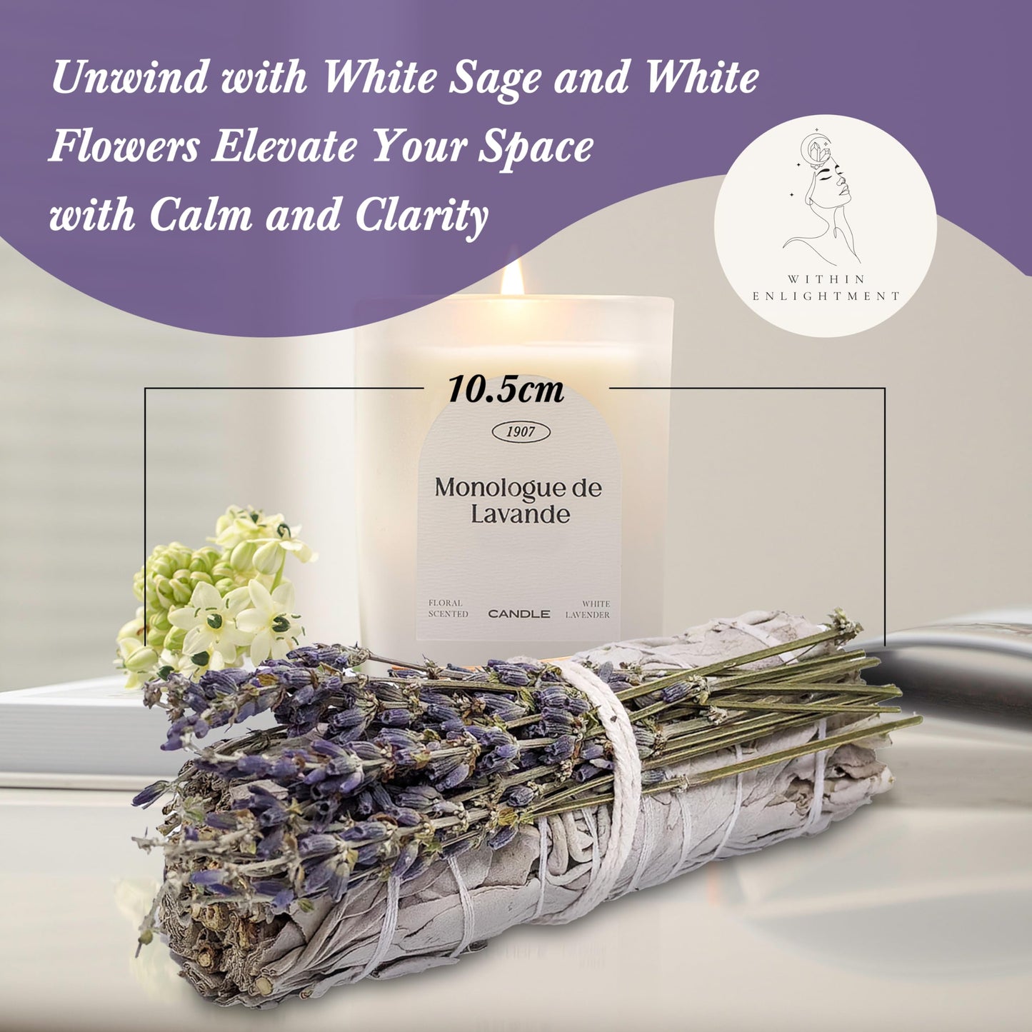 Within Enlightenment Sage Smudge Bundle - White Sage Smudge Kit - Palo Santo & Sage Sticks Kit - White Sage Bundle - Meditation Accessories & Spiritual Gifts (Success & Strength)