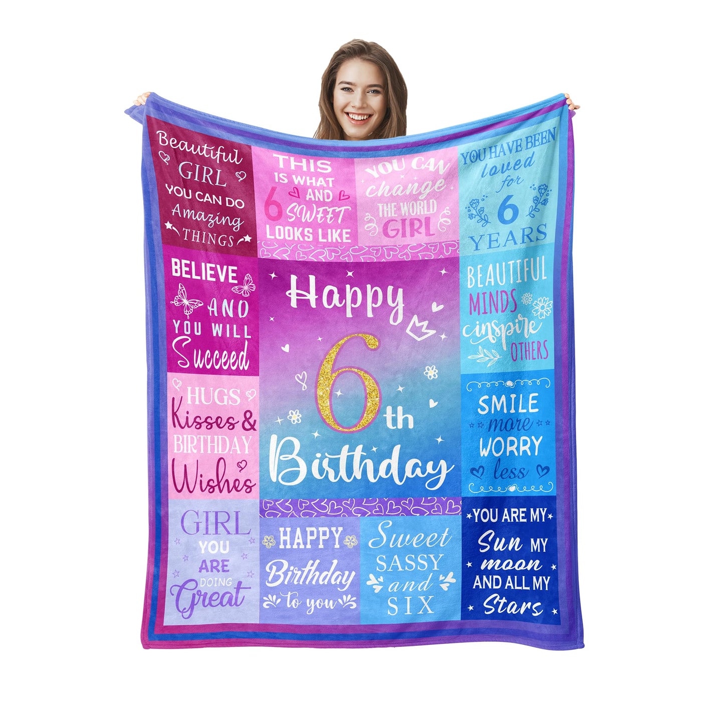 Pozevan 6 Year Old Girl Birthday Gifts Blanket, 6 Year Old Girl Gifts, Birthday Gifts for 6 Year Old Girls, 6th Birthday Decorations for Girls, Six Year Old Girl Birthday Gifts 60"X50"