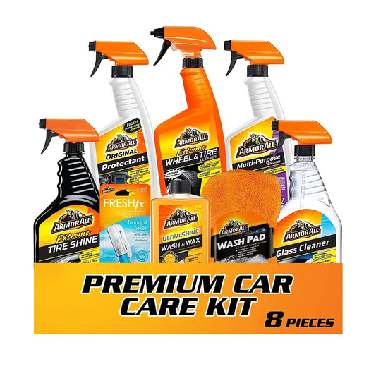 Armor All Premier Car Care Kit, Includes Car Wax & Wash Kit, Glass Cleaner, Car Air Freshener, Tire & Wheel Cleaner (8 Piece Kit)