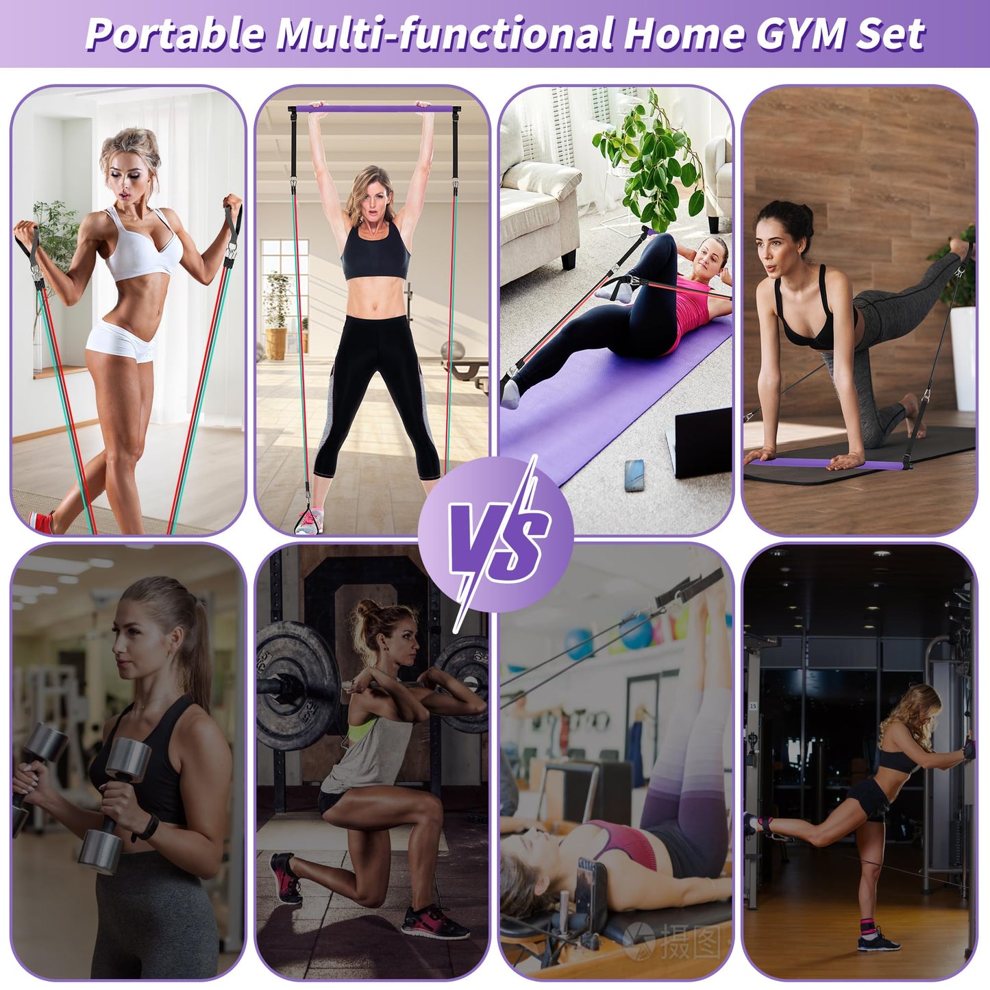 Goocrun Portable Pilates Bar Kit with Resistance Bands for Men and Women - Home Gym, Workout Kit for Body Toning – with Fitness Poster and Video