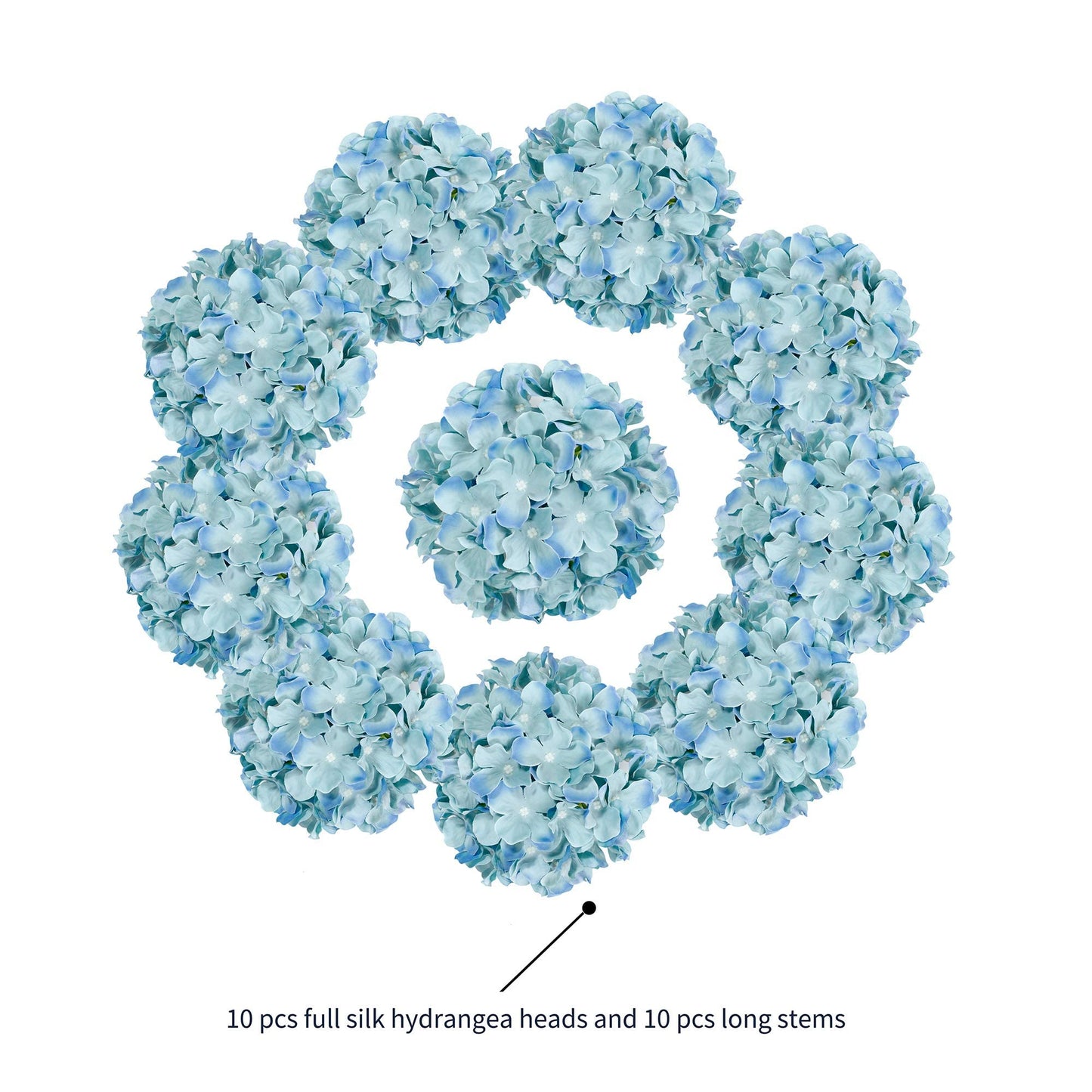 H.FLOLAVIDA Hydrangea Silk Fake Flowers Heads with Stems, Artificial Flowers for Decoration Wedding Home Party Shop Baby Shower,Room Decor for Bedroom Aesthetic, Pack of 10……… (Peacock Blue)