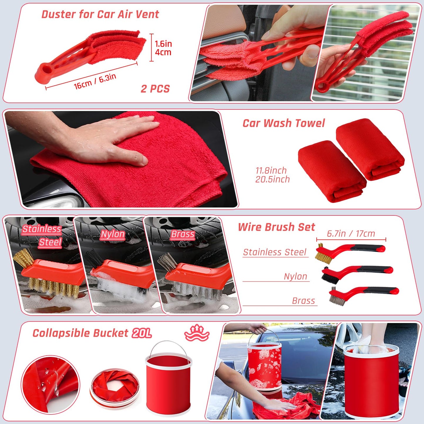 37PCS Car Detailing Kit Interior Cleaner, Auto Detailing Kit, Car Vacuum Car Interior Detailing Kit, Car Wash Kit with Bucket Detailing Brush Set Car Accessories for Motorcycle, Cars, Bikes, Wheels