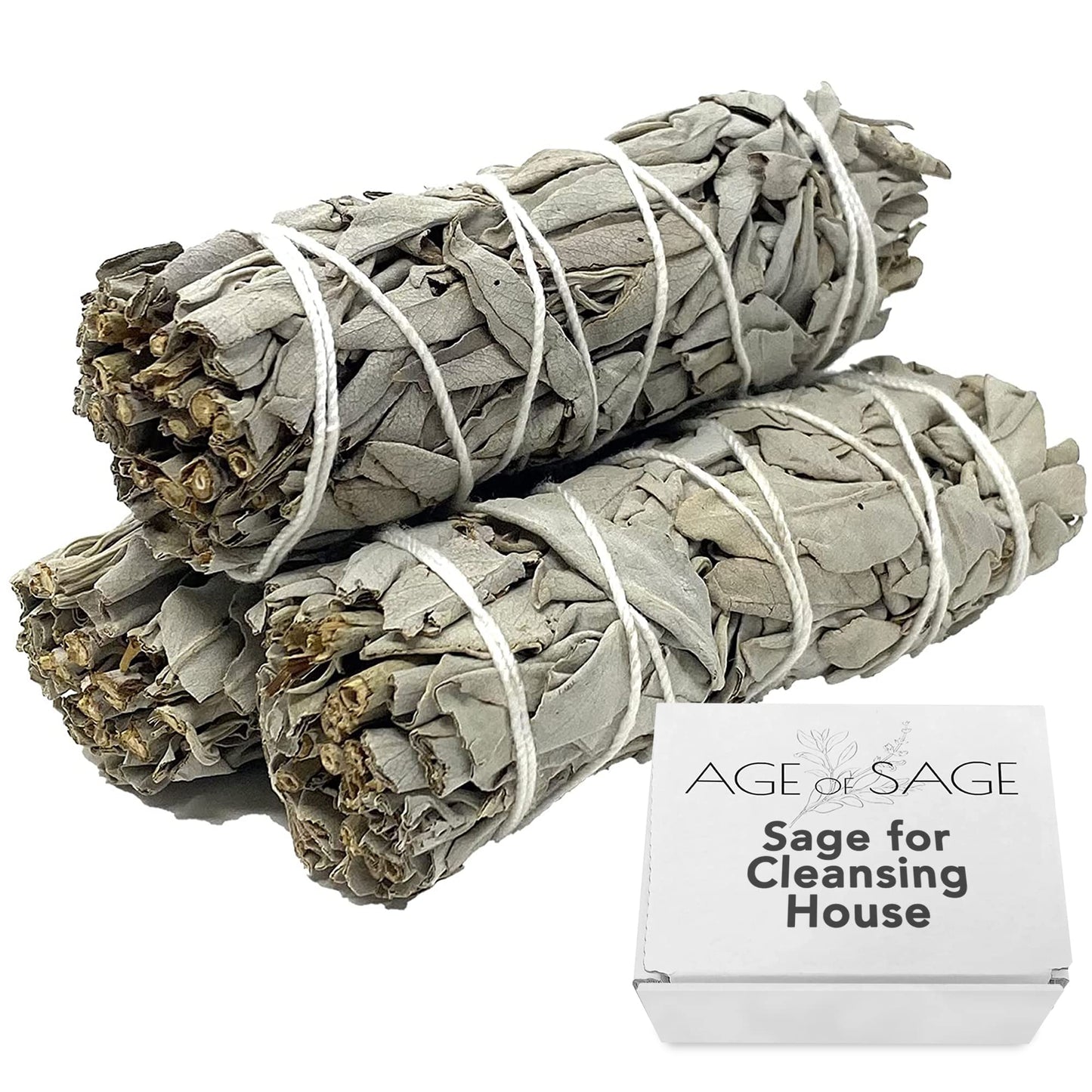Age of Sage White Sage Smudge Sticks 4" Long - Burning Sage Bundle for Cleansing House, California White Sage Incense Sticks, White Spirit Sage Candles for Cleansing, Salvia Blanca para Limpiar - 3pk
