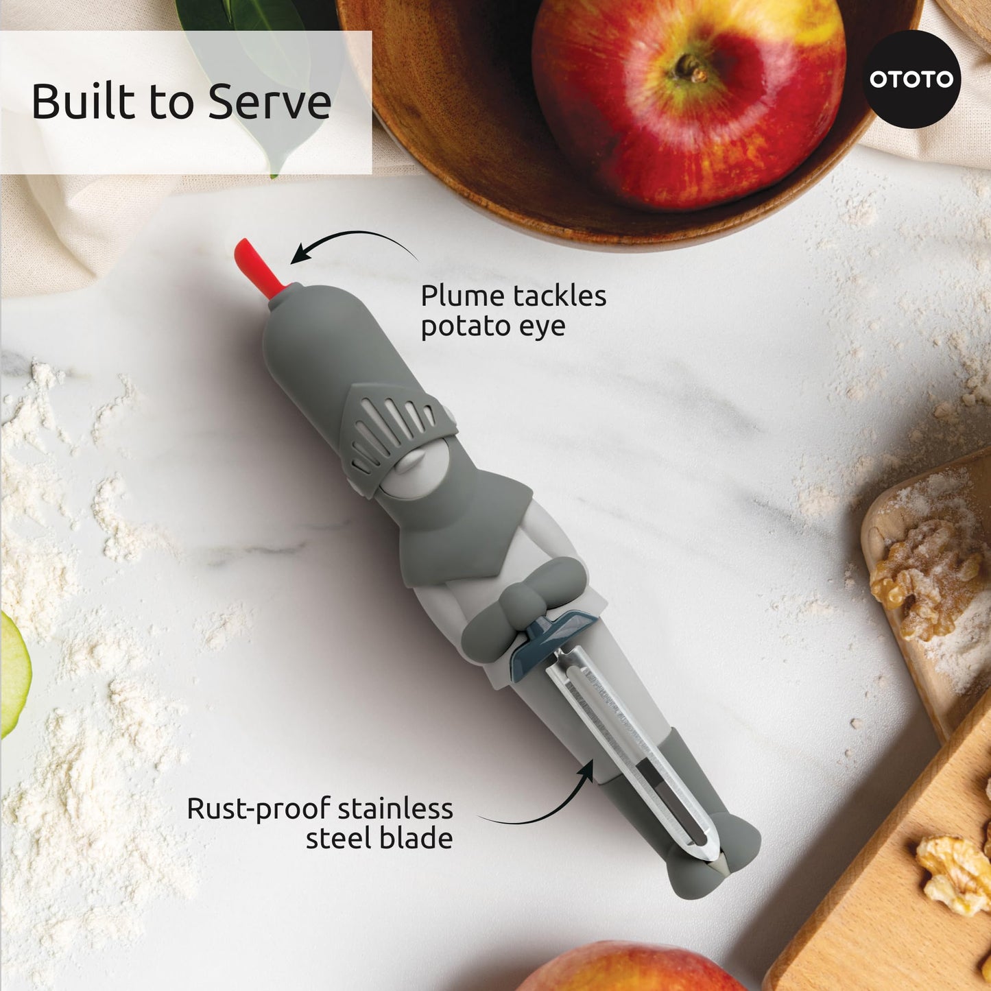 NEW OTOTO Sir Peels A-Lot Medieval Knight Vegetable Peeler - Swivel Vegetable Peelers for Kitchen, Cute Kitchen Gadgets, Kitchen Gifts, Potato, Veggie, Fruit Peeler, Cute Kitchen Accessories