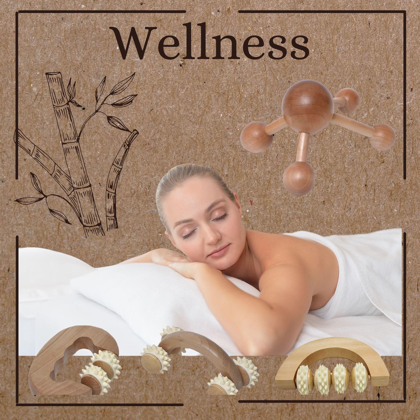 Natural Wood Handheld Massager - Relaxing Muscle Relief, Revitalizing Scrubbing Roller - Soothing Back & Body Therapy Tool - Bodycare Hand Spider - Mr Happy Wooden Ball Massager