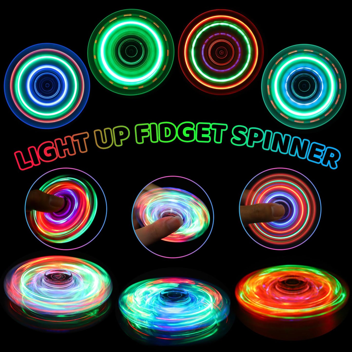 Fidget Spinner for Kids 2 Pack, Light up Sensory Fidget Toys Adults Kids 4-8-12 with Autism ADHD, Easter Egg Fillers Basket Stuffers Classroom Prizes Party Favors, Glow Spinners Stress Anxiety Relief