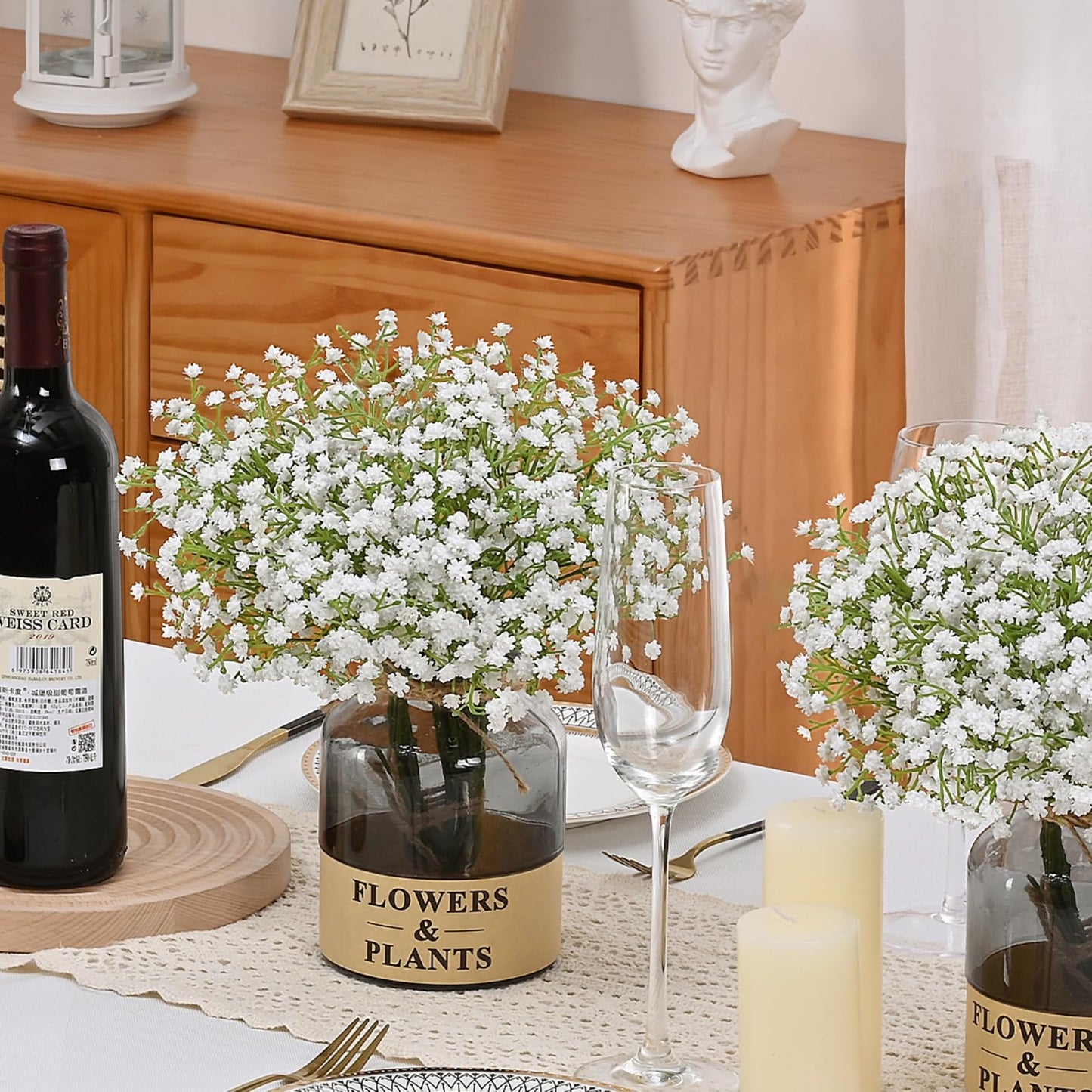 Dolicer 15 Pcs Babys Breath Artificial Flowers, White Long Stem Baby Breath Flowers Artificial Bulk, Real Touch Fake Babys Breath Gypsophila for Wedding Bridal Bouquet Party Arrangements Home Decor