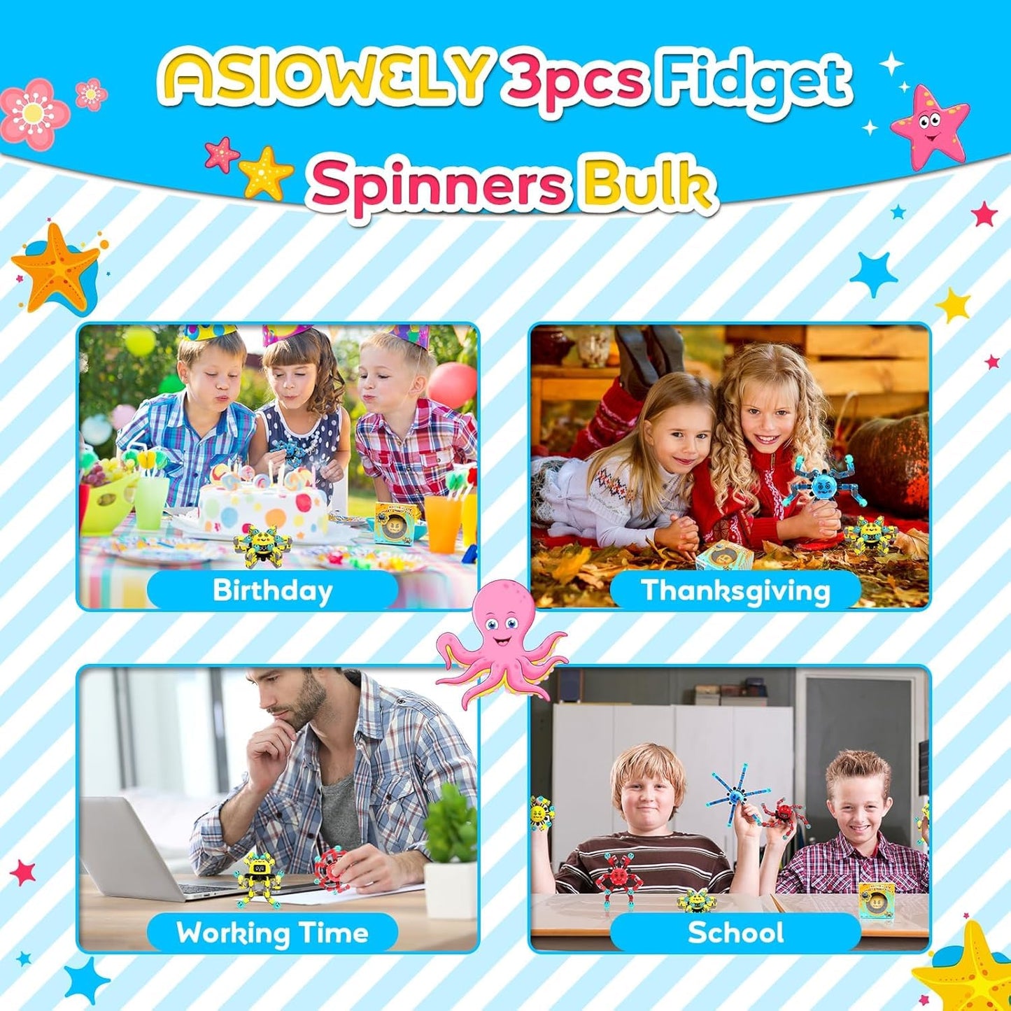 ASIOWELY Transformable Fidget Spinner Toys for Kids and Adults,4 PCS Easter Basket Stuffers Finger Sensory Toy for Teens with Autism ADHD Anxiety Relief,Birthdays Gifts for Boys Girl Travel Game