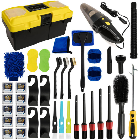 37Pcs Car Detailing Kit, Car Cleaning Kit with High Power Handheld Vacuum, Car Detailing Brushes, Car Wash Kit, Car Accessories, Car Cleaning Tools Kit for Interior, Exterior, Wheels