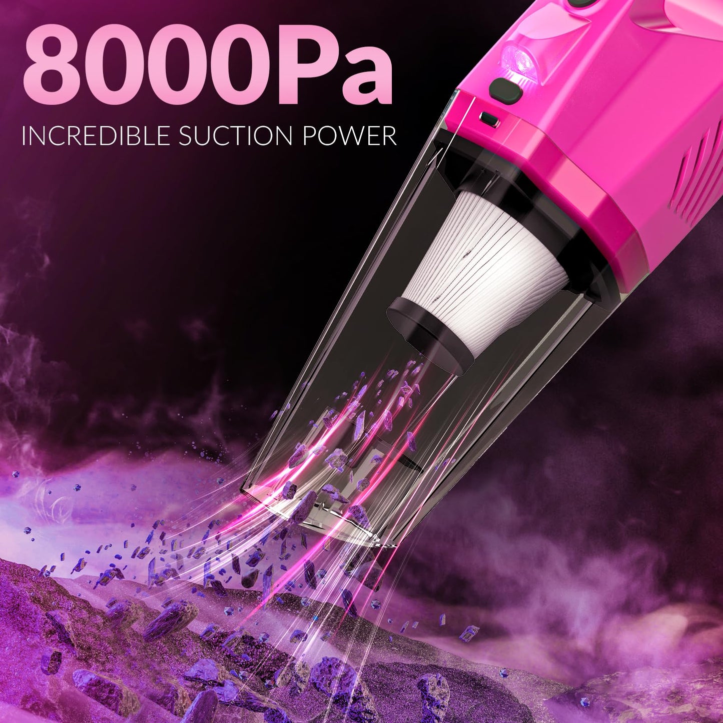 ThinkLearn Car Cleaning Kit, Car Vacuum Detailing Kit Interior with High Power Handheld Vacuum and 7Pcs Detailing Brush Set, Well-Designed Women's Pink Car Accessories Bag