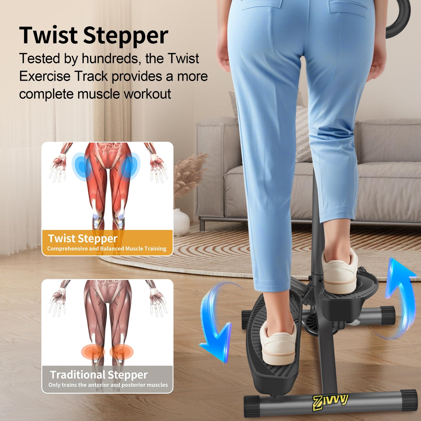 ZIWWVY Stepper Machine with Resistance Bands & Handlebar, Mini Stepper with 300LBS Weight Capacity, Twist Stepper for Full Body Workout, Adjust Step Height, Smooth & Quiet, Step Machine for Men Women