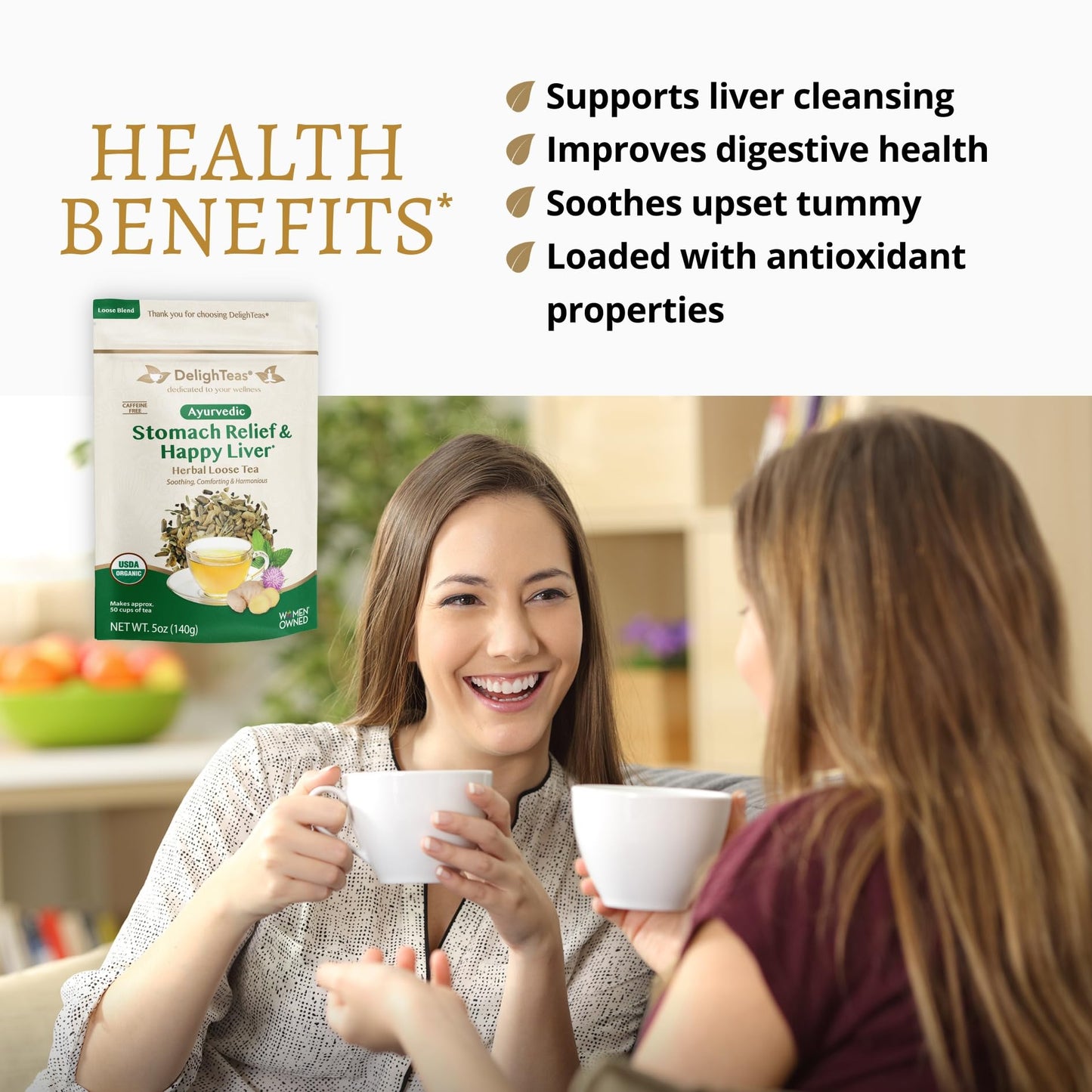 DelighTeas Liver Detox tea | Stomach Relief & Liver Cleansing | Ayurvedic Loose Leaf Milk Thistle, Fennel, Ginger Tea for Digestion | USDA Organic, Vegan, Caffeine Free, Sugar Free | 50 Servings, 5oz