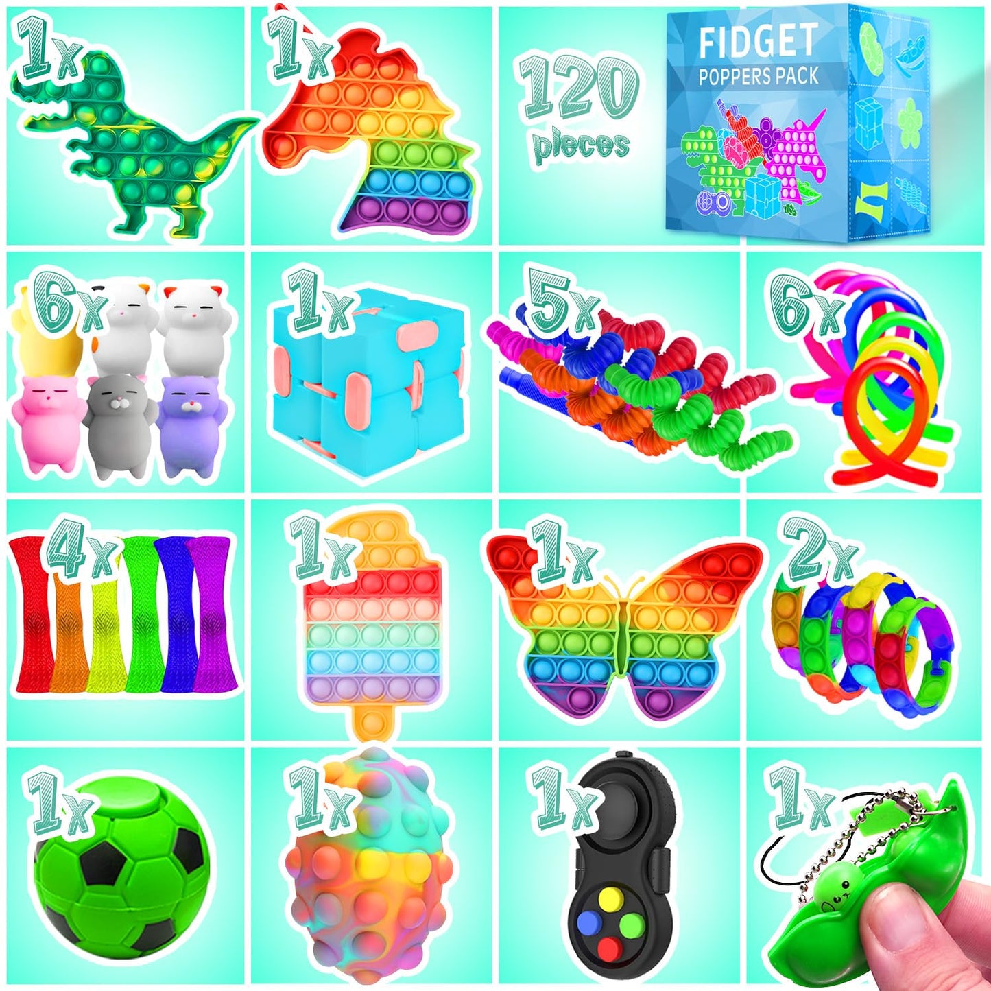 MOZACI Fidget Toys, 120 Pack Fidgets Set Stocking Stuffers for Kids Party Favors Autism Sensory Toy Bulk Adults Kids Boys Girls Teens Stress Autistic ADHD Anxiety Carnival Treasure Classroom Prizes