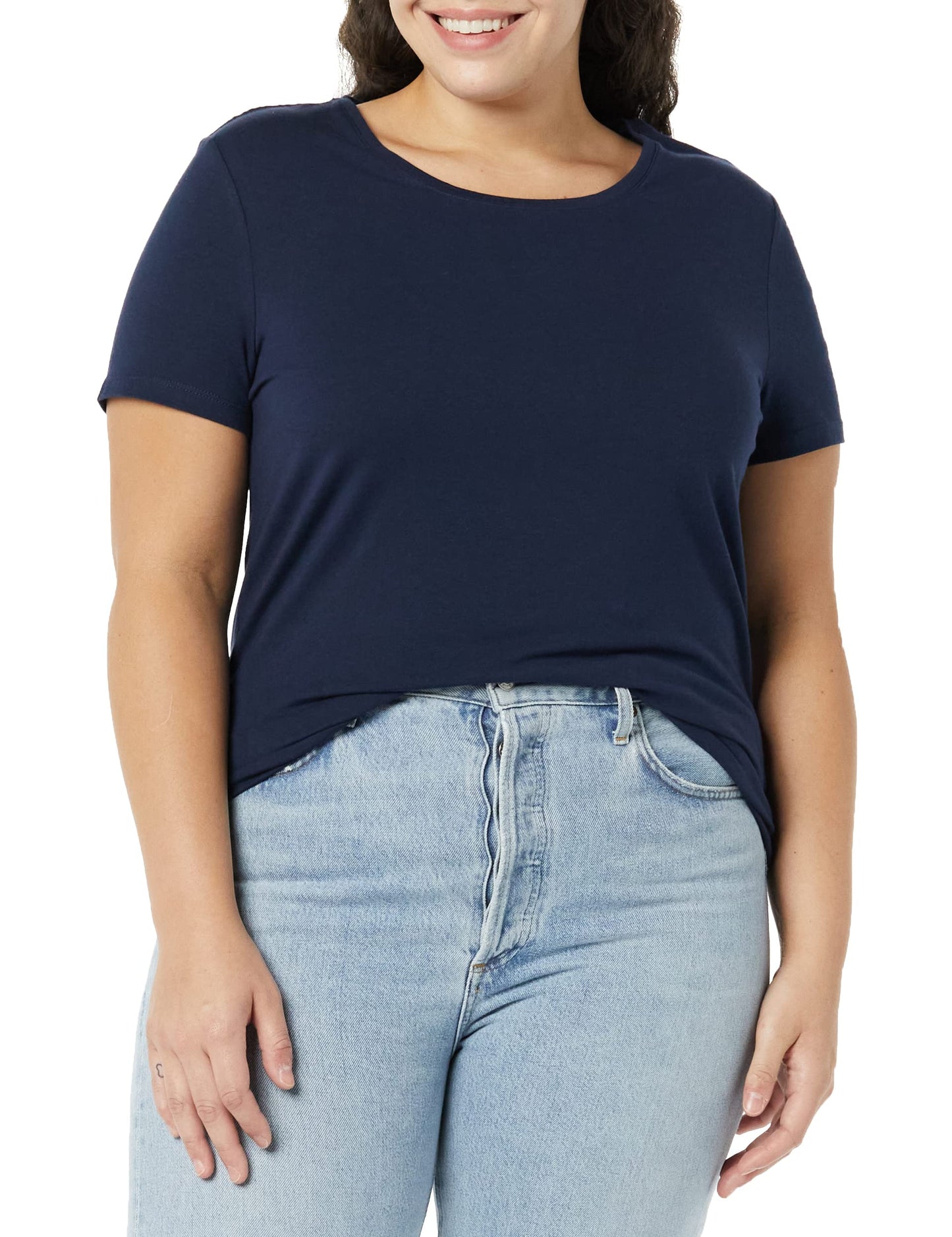 Amazon Essentials Women's Classic-Fit Short-Sleeve Crewneck T-Shirt, Pack of 4, Black/Charcoal Heather/Navy/White, XX-Large
