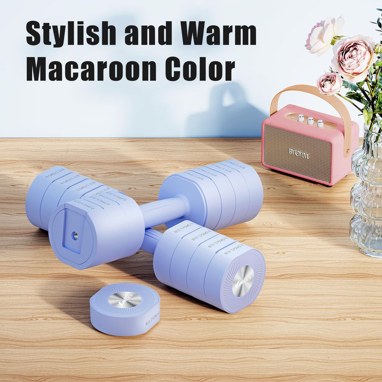Dumbbell Set of 2, MERACH Adjustable Weight, Anti-slip Handle, Macaron Colors, Each 2.2/4.4/6.6/8.8 lbs, 4 in 1 Hand Weights for Women at Home, Blue