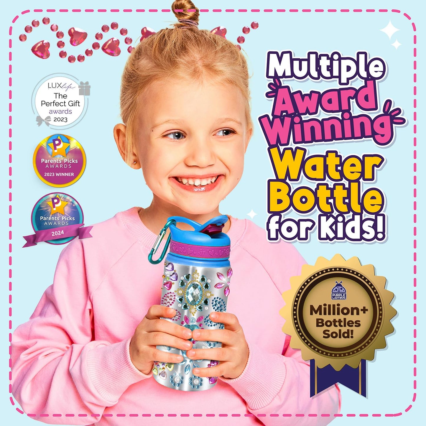 PURPLE LADYBUG Decorate Your Own Water Bottle for Girls - Easter Gifts for Kids, Gifts for Girls 5-10 Years Old, Birthday Gift Ideas, Fun DIY Activity Crafts for Kids, Great Gift for Little Girl