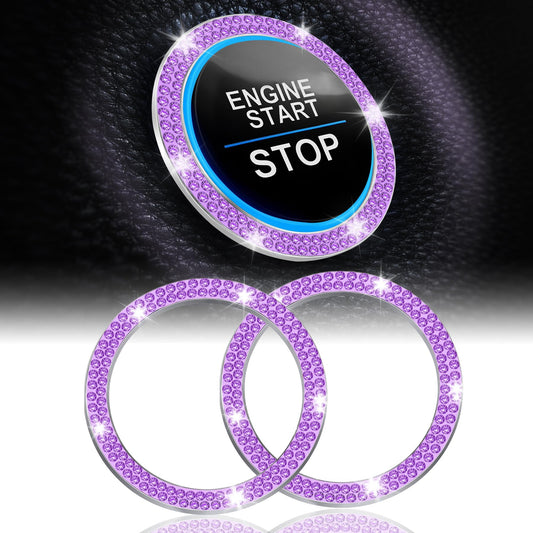 LivTee 2 PCS Crystal Double Rhinestone Car Engine Start Stop Decoration Ring, Bling Car Interior Accessories for Women, Push to Start Button Cover/Sticker, Key Ignition & Knob Bling Ring, Purple