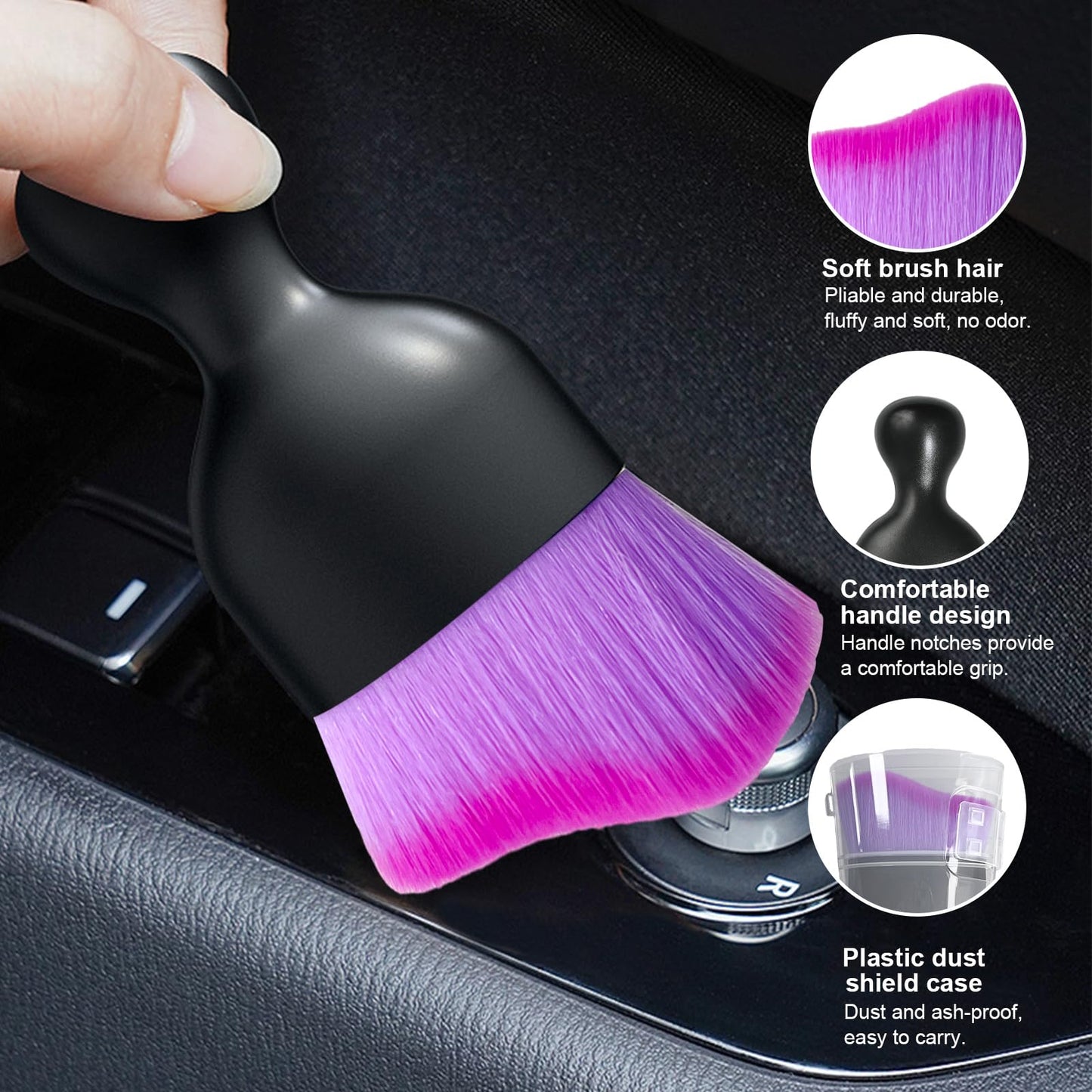 Ziciner Car Detailing Brush, Curved Soft Bristles Auto Removal Dust Collectors, Universal Vehicle Dashboard, Air Conditioner Vents etc Interior Cleaning Tool Accessories (Double Purple)