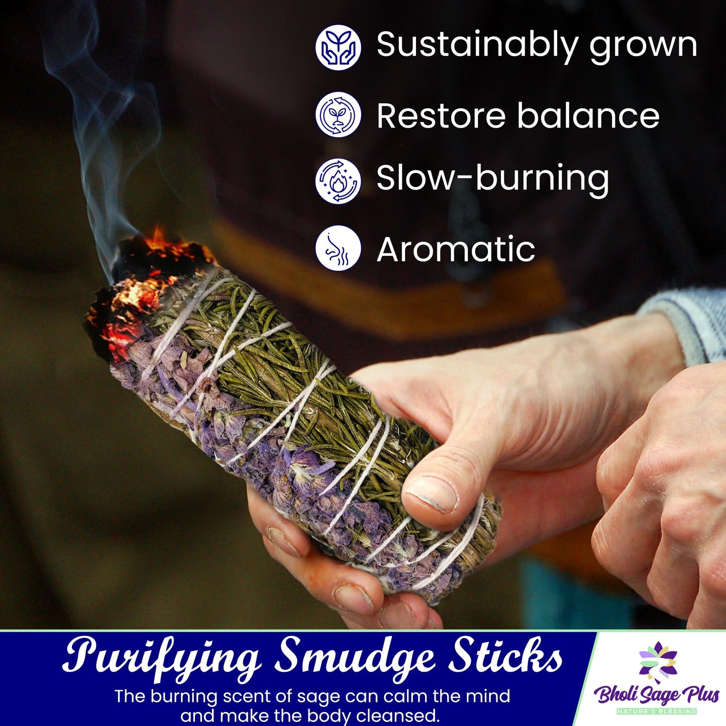 Sage Smudge Kit for Cleansing Negative Energy, Home and Creating The Energy of Happiness Rosemary & Lavender Sage Smudge Sticks with White Sage Pack of 3