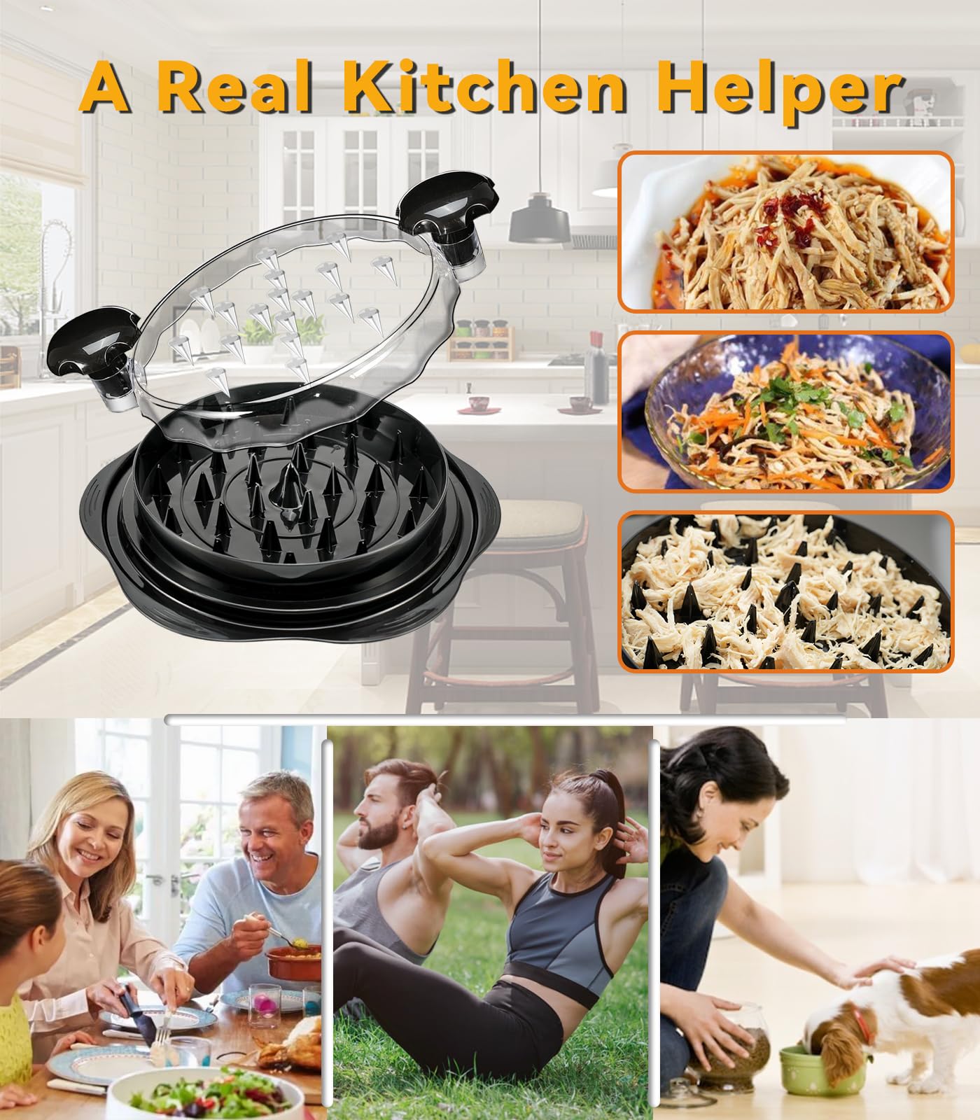 Chicken Shredder Tool Twist for Kitchen, Manual Chicken Breast Grinder Machine for Ground Food, Meat & Vegetables (Elegant Black)
