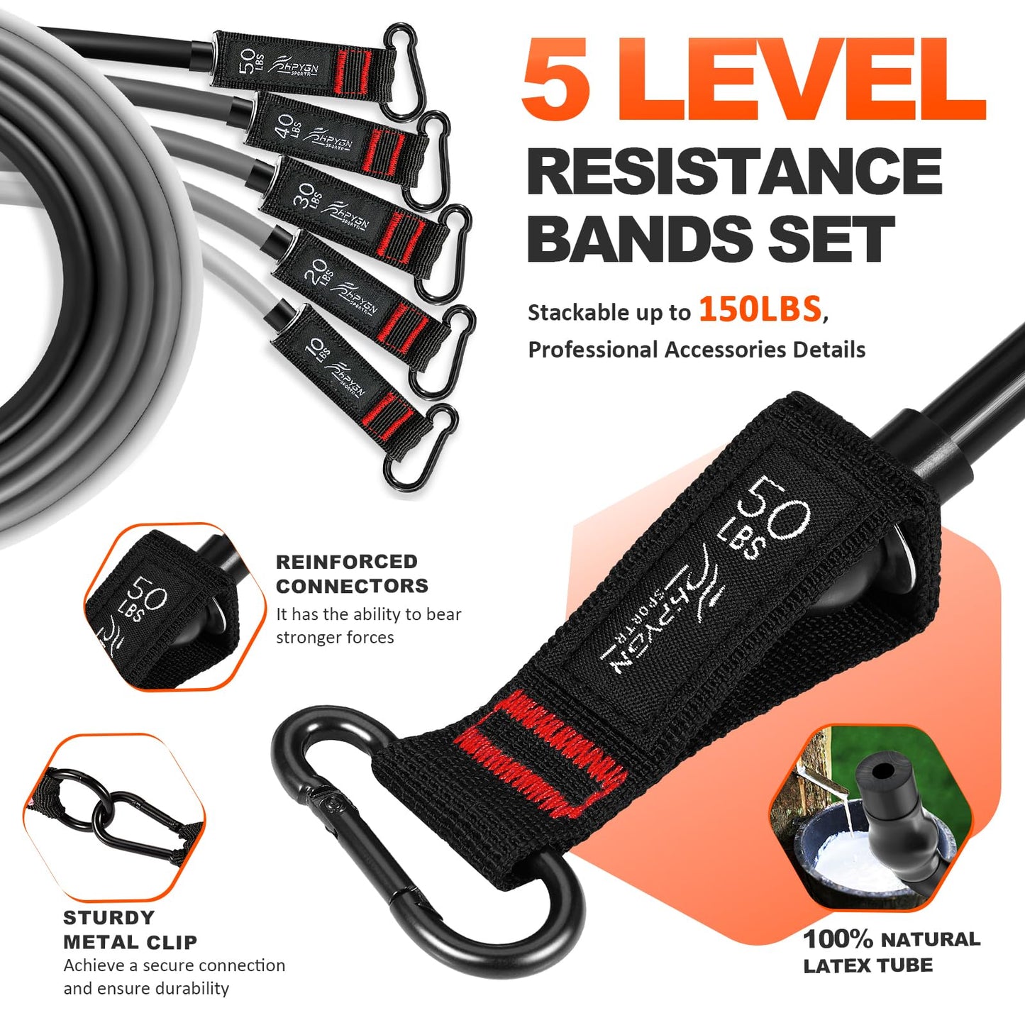 Resistance Bands, Exercise Bands with Handles, Workout Bands, Fitness Bands with Door Anchor and Ankle Straps, for Heavy Resistance Training, Physical Therapy, Shape Body, Yoga, Home Workouts Set