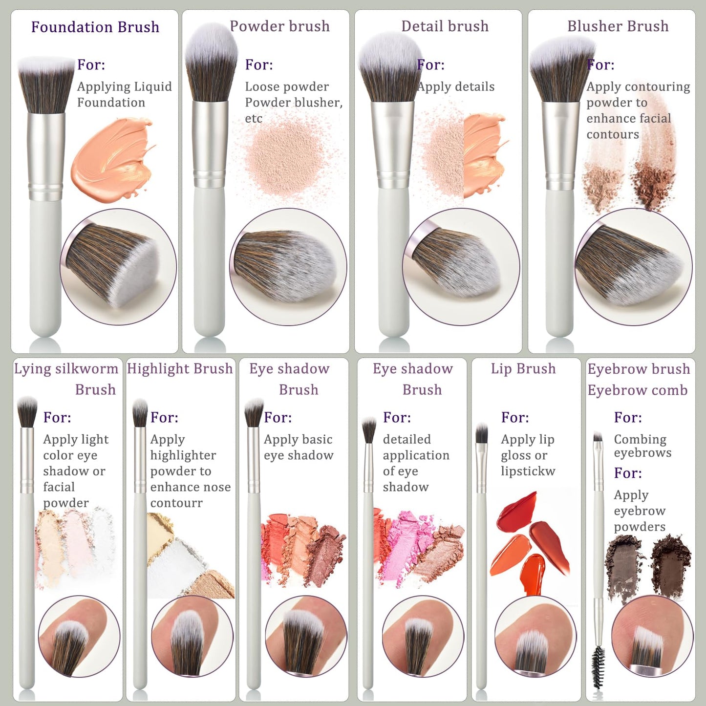 10Pcs Makeup Brush Set With Sponges And Drying/Storage Case，Best Gift For Women/Girls, Used For Powder, Foundation, Highlight, Eye Shadow, Concealer, Etc., Suitable For Beginners (Green 13pcs)