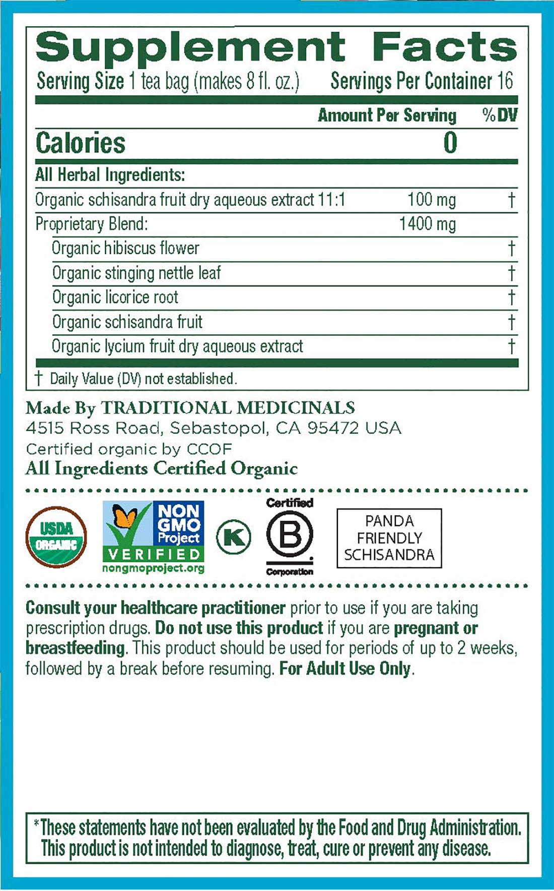 Traditional Medicinals Organic EveryDay Detox Schisandra Berry Herbal Tea, Supports Healthy Liver Function, (Pack of 1) - 16 Tea Bags