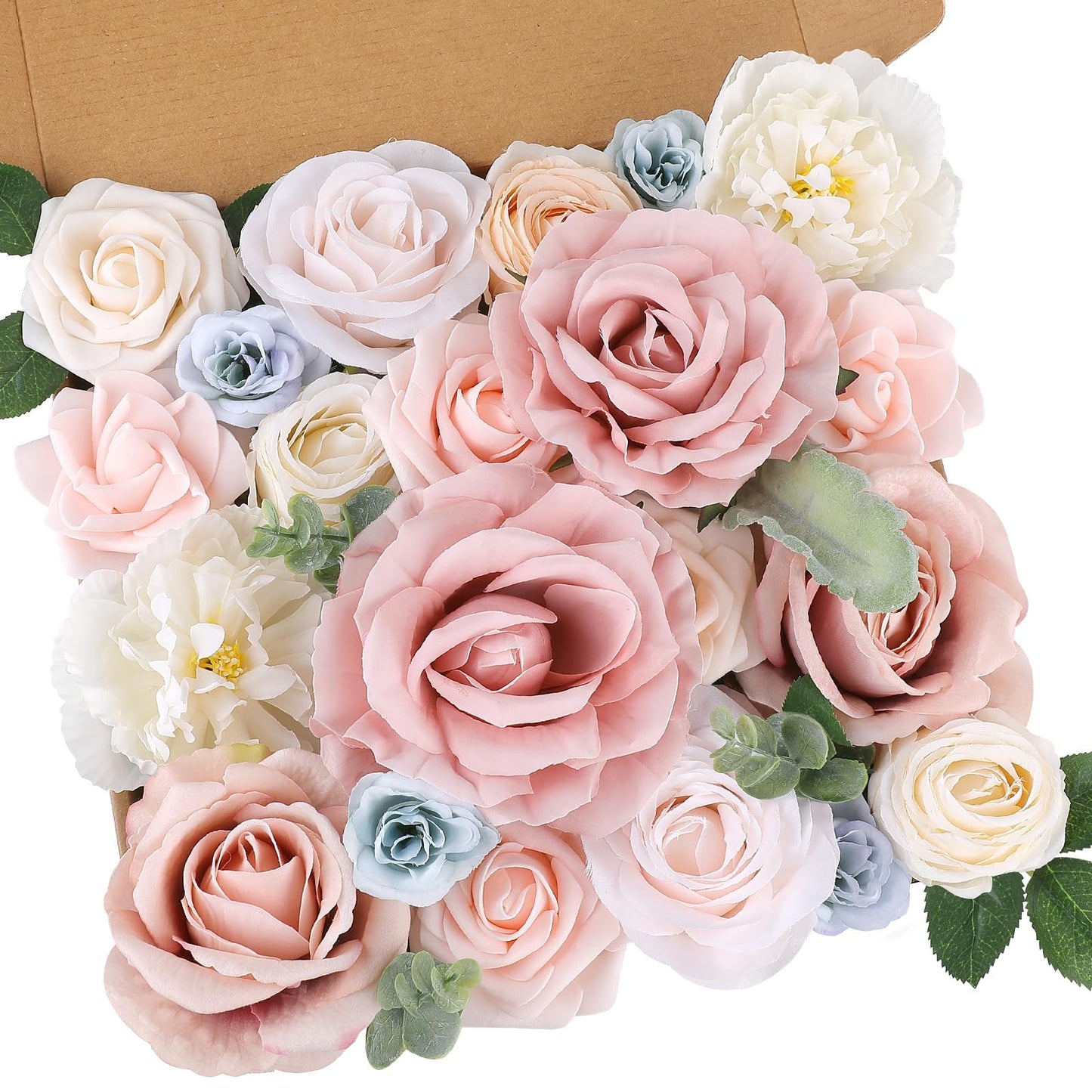 AmyHomie Morandi Pink Artificial Flowers Combo Silk Mix Peony Rose Fake Flowers w/Stem for DIY Wedding Bouquets Centerpieces Arrangements Table Fall Decor Party Bridal Baby Shower Home Decorations