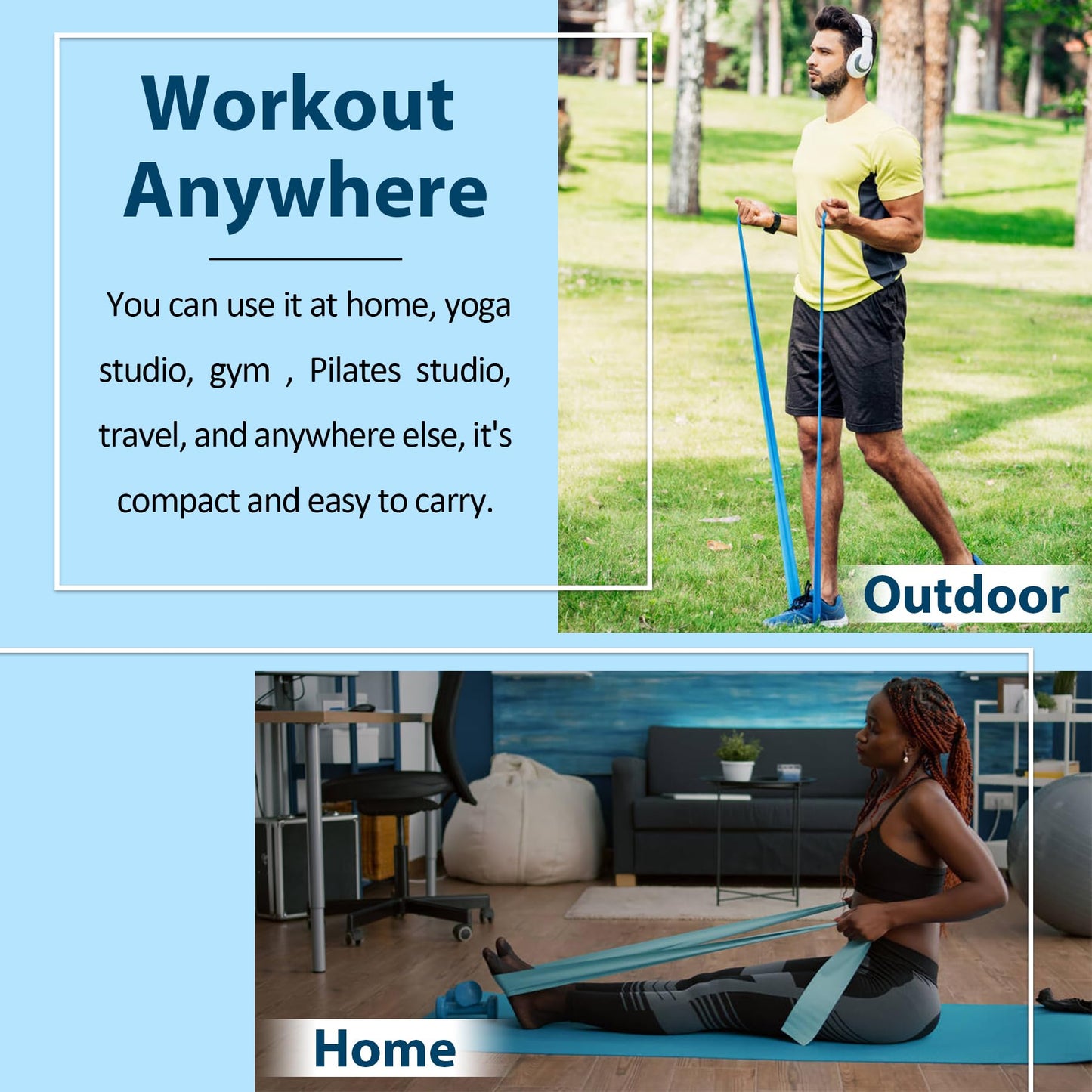 Resistance Bands for Working Out Women and Men, Physical Therapy Bands, Latex Free Elastic and Exercise Bands Set for Stretching, Suitable for Rehab, Yoga, Pilates, Gym, Home Exercise (Five Colors)