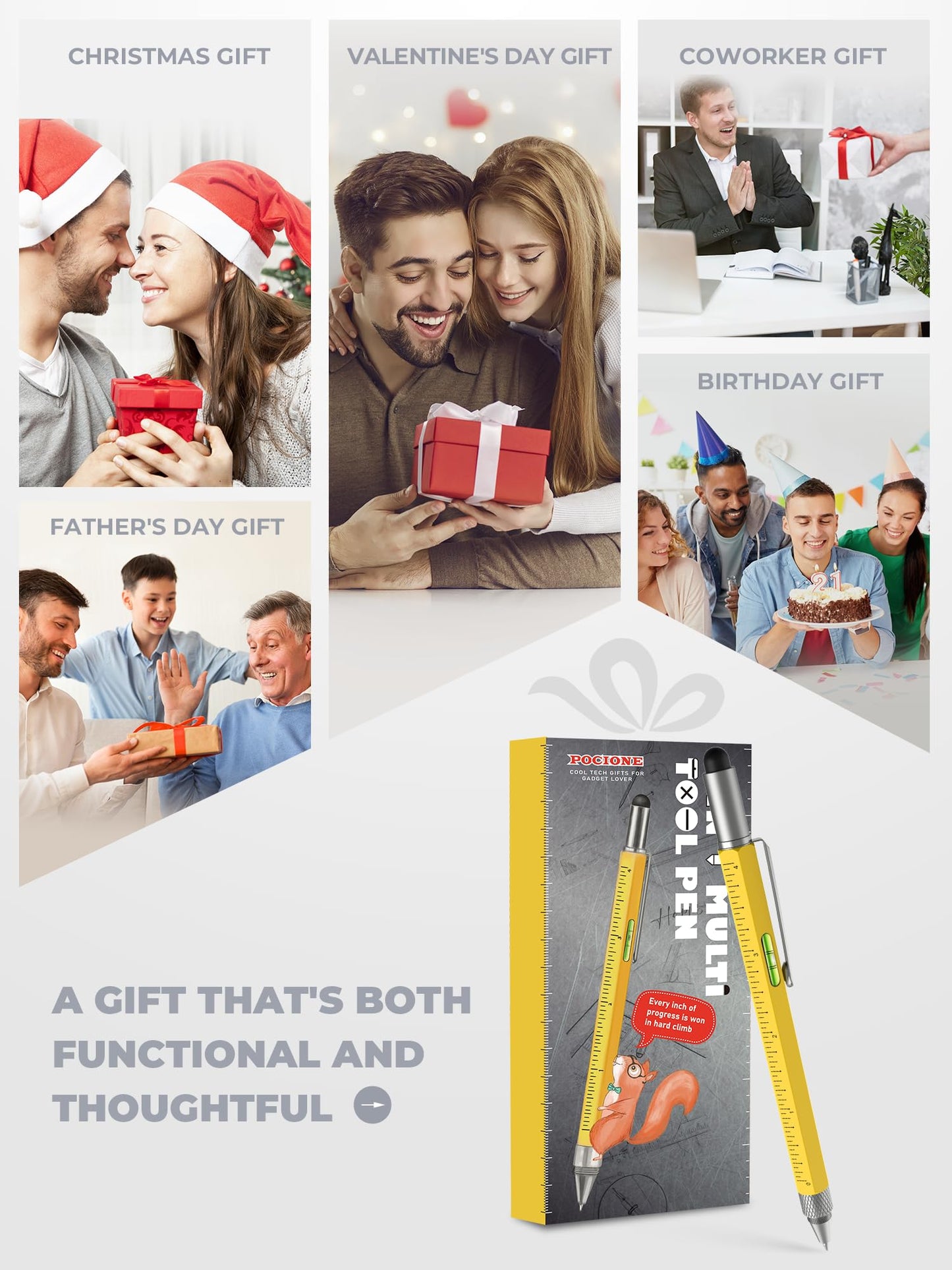 Gifts for Men Unique Multitool Pen - Stocking Stuffers for Men Dad Cool Gadgets for Husband Him Birthday Gifts for Men Who Have Everything, Office Engineer Woodworkers Carpenter Construction Tool Gift