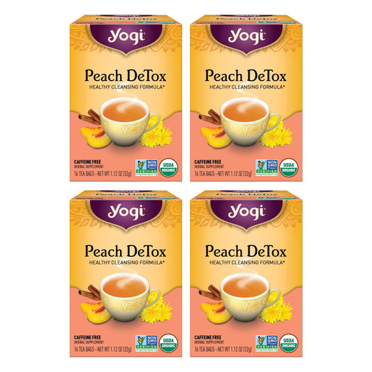 Yogi Tea Peach DeTox Tea - 16 Tea Bags per Pack (4 Packs) - Organic DeTox Tea to Feel Refreshed - Includes Cinnamon Bark, Ginger Root, Cardamom Pod, Burdock Root, Dandelion Root & More