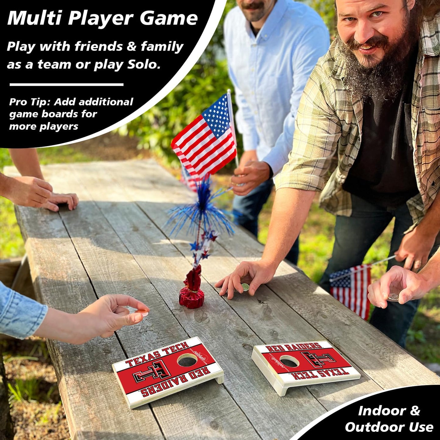 Coinhole Mini Cornhole Game Set | Officially Licensed College Texas Tech University Tabletop Cornhole Boards | Includes Coins for Game Play