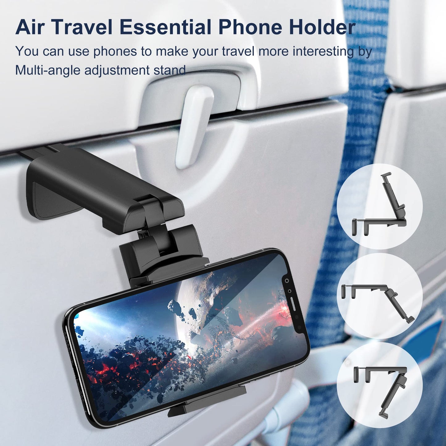 Huogantom Universal Airplane Travel Phone Holder: Travel Essentials Phone Mount for Desk with Multi-Directional 360 Degree Rotation, Trip Accessories Must Haves Phone Holder for Flying, Table