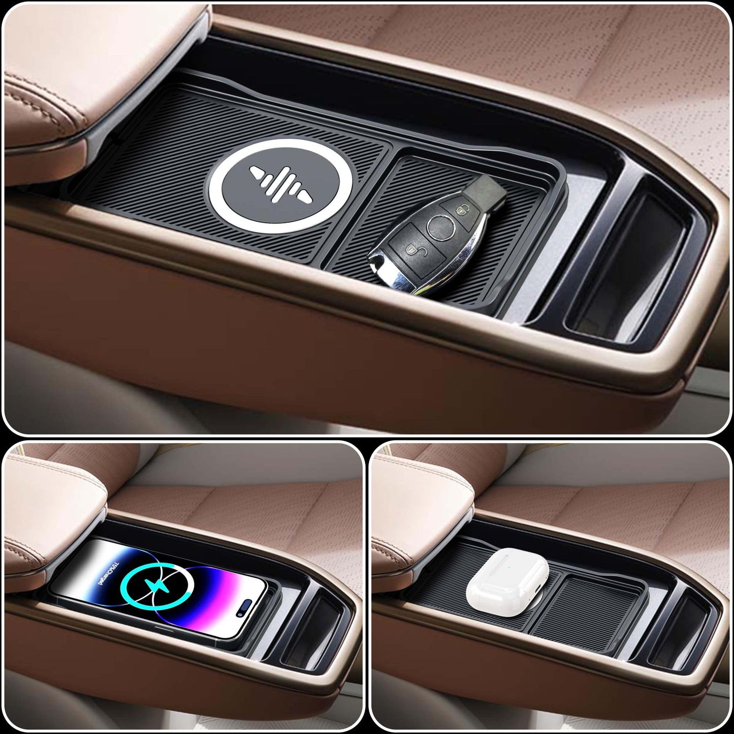 Wireless Car Charger, LANSEMKU Car Wireless Chargers Charging pad Non Slip 15w Fast Charger for Car Wireless Phone Charger for iPhone 16/15/14/13/12 Pro Max,Samsung S23 S22 S20 for Android, 30cm Cable