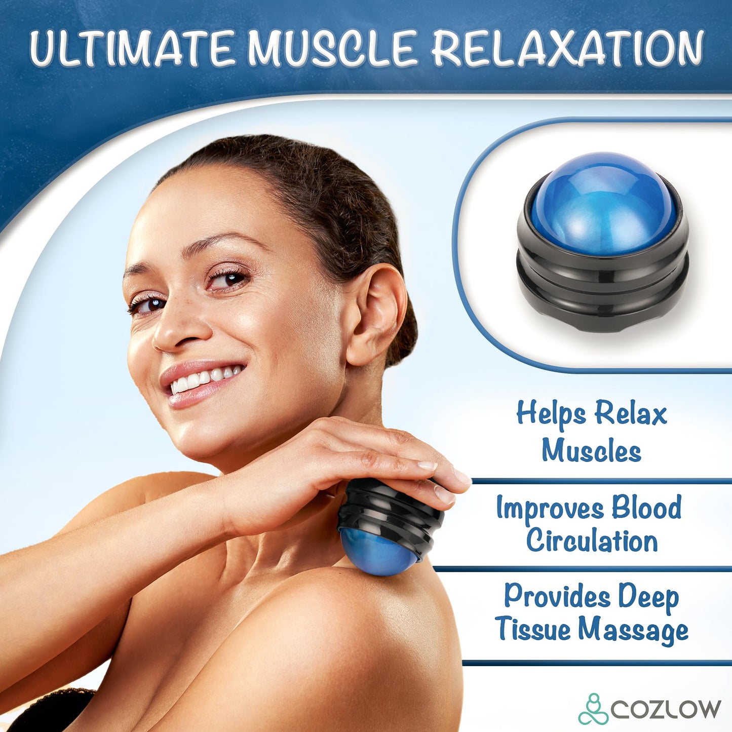 Massage Ball, Muscle Massager Roller Tool for Trigger Point Deep Tissue Release, Hand Held Manual Massage Therapy for Back, Neck, Leg, Shoulder, Foot Pain Relief by Cozlow