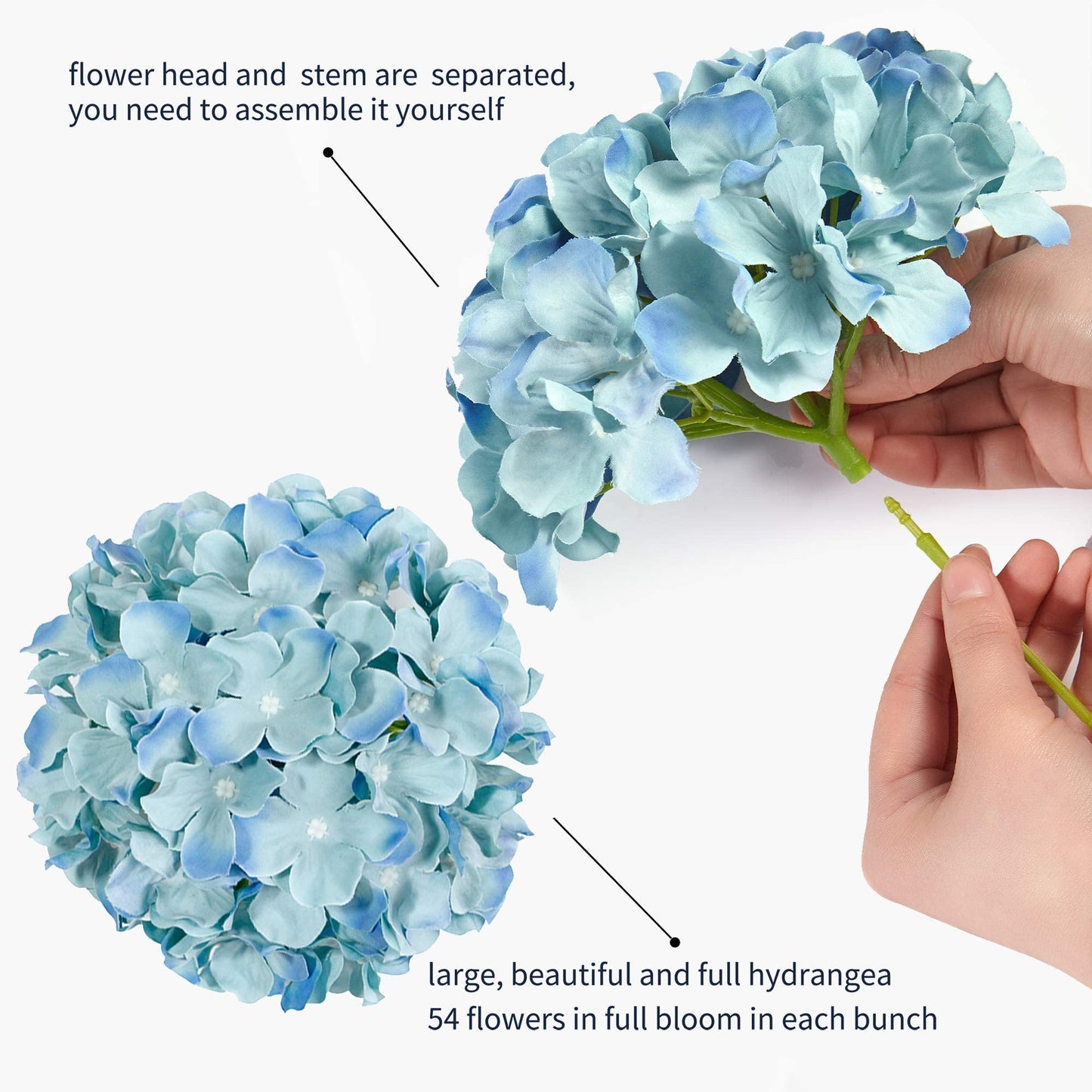 H.FLOLAVIDA Hydrangea Silk Fake Flowers Heads with Stems, Artificial Flowers for Decoration Wedding Home Party Shop Baby Shower,Room Decor for Bedroom Aesthetic, Pack of 10……… (Peacock Blue)