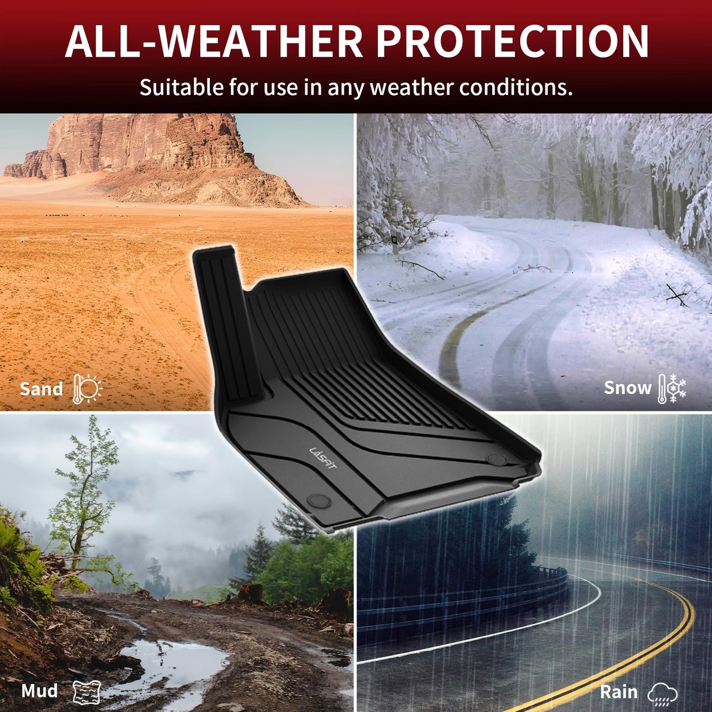 LASFIT 6PC Premium Extra Thick Floor Mats for Tesla Model Y 2025 2024 2023-2020 5 Seater | Custom Fit TPE All Weather | Model Y Accessories 1st & 2nd Row & Cargo Trunk Mats Full Set, Black