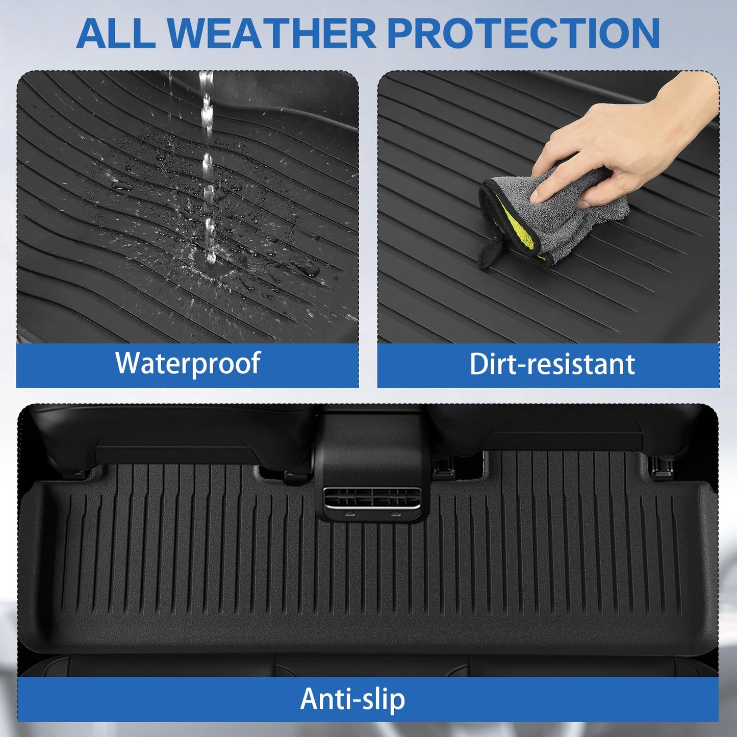 Weize Floor Mats & Cargo Liners Fits Tesla Model Y 5-Seat 2021-2024 2025 All Weather TPE Floor Mats and Cargo Trunk Mats Accessories, Set of 6 Mats (Not Fit 7-Seat)