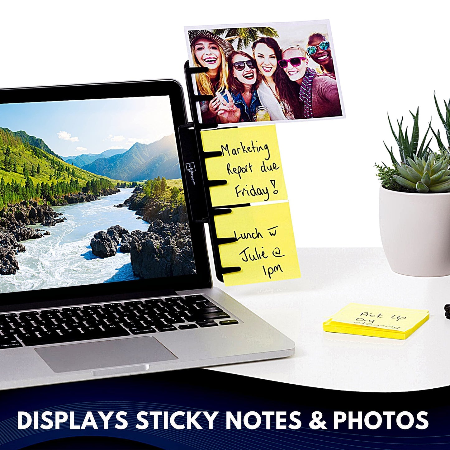 Note Tower Monitor Document Paper Holder for Typing | Clips to Laptops & Desktop Monitors I Reduces Eye & Neck Strain | Portable Copy Holder for Desk | Sticky Note Stand & Monitor Memo Board | Black