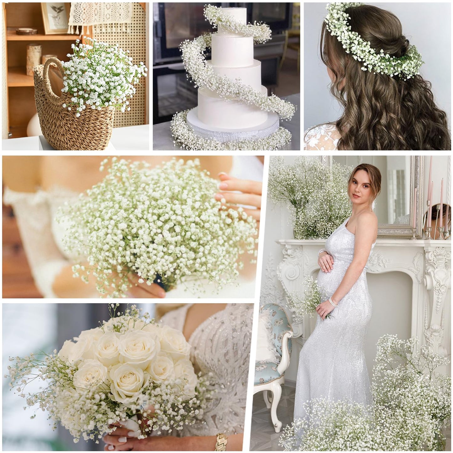 MARTINE MALL Babys Breath Artificial Flowers, 10 PCS White Baby Breath Flowers Artificial Bulk, Fake Babys Breath Gypsophila Real Touch Faux Babys Breath for Wedding Floral Arrangement Home Decor