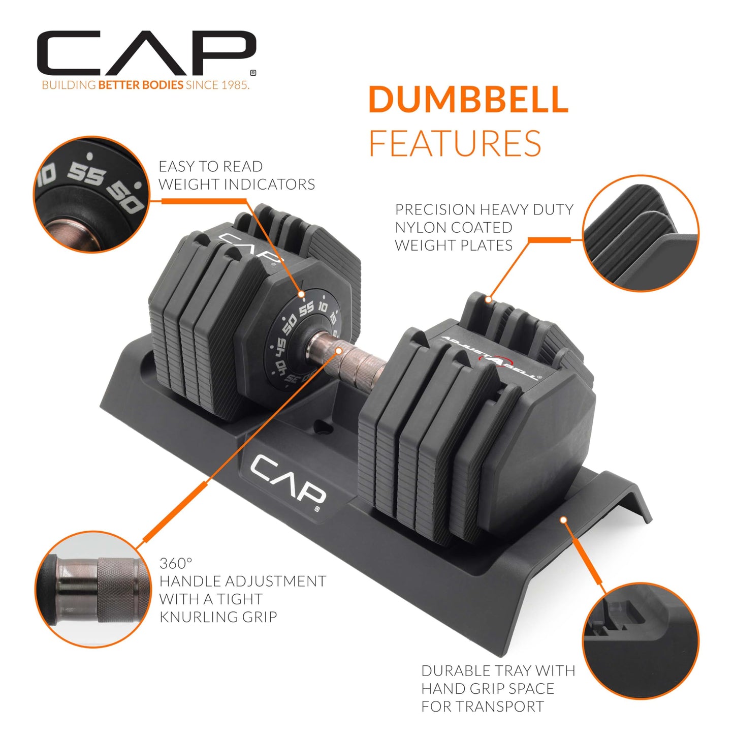 CAP Barbell 55 lb Single Adjustable Dumbbell with Full Rotation Copper Handle