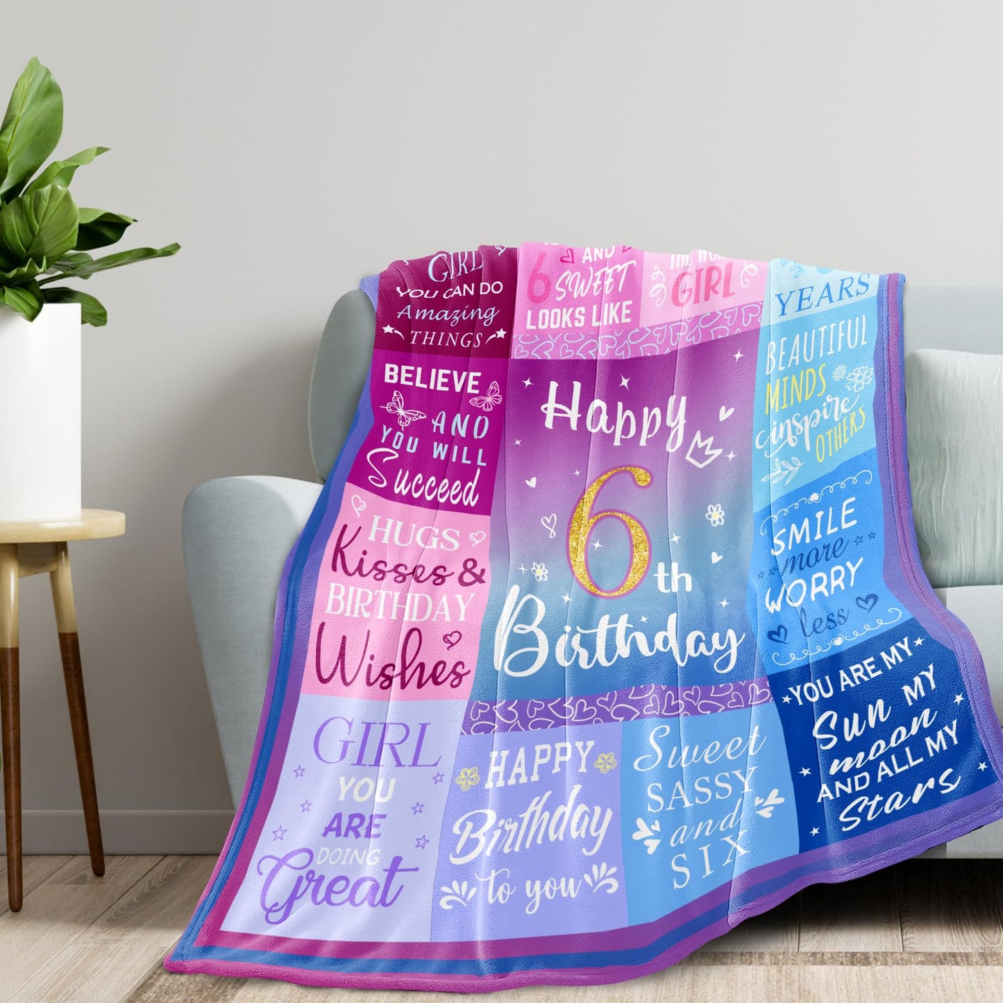 Pozevan 6 Year Old Girl Birthday Gifts Blanket, 6 Year Old Girl Gifts, Birthday Gifts for 6 Year Old Girls, 6th Birthday Decorations for Girls, Six Year Old Girl Birthday Gifts 60"X50"