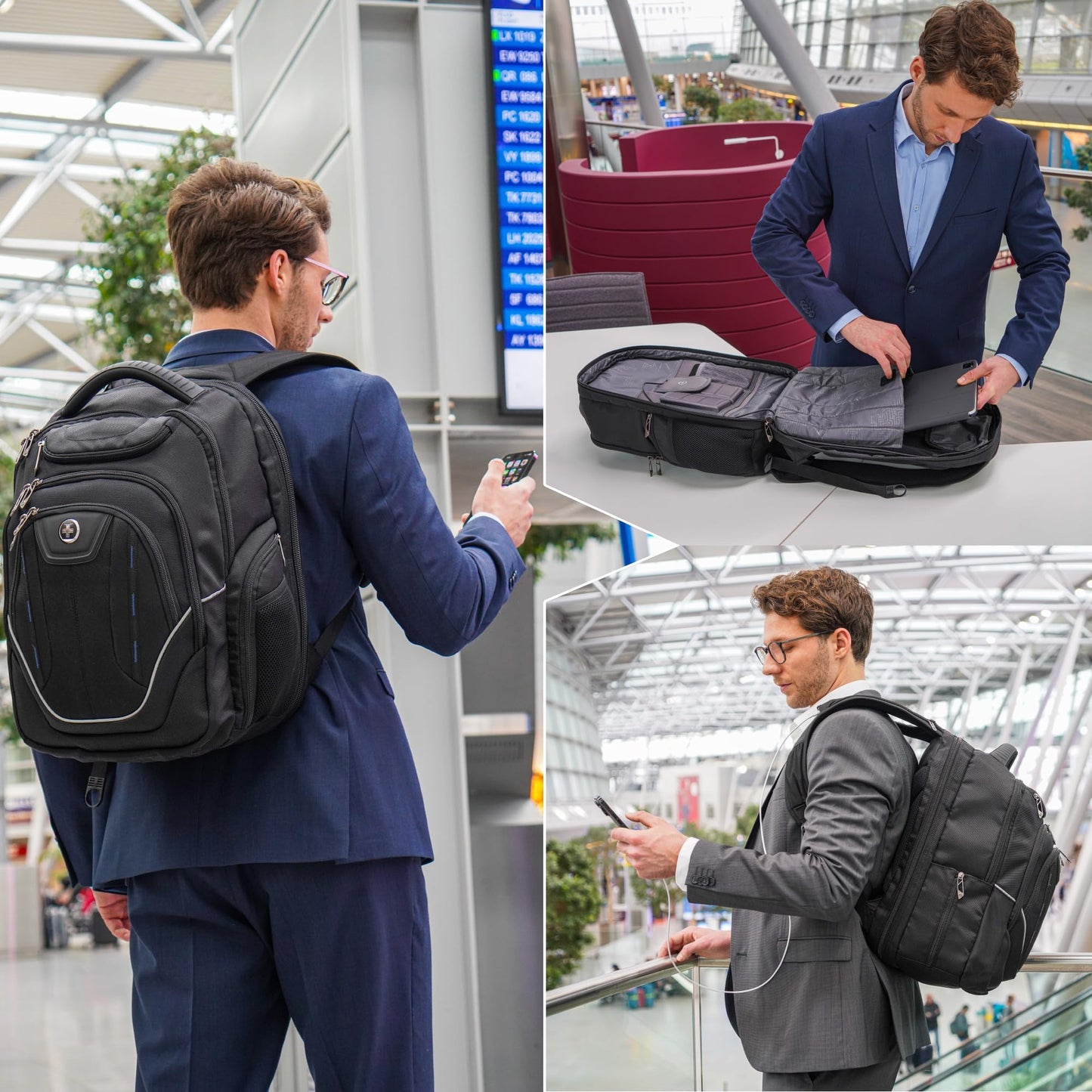 Swissdigital Design TSA Business Laptop Backpack For Men,Travel Backpack With USB Charging Port,College Tech Backpacks With RFID Pockets Presents For Men Fits 15.6 Inch Computer (TERABYTE J16BT-1)
