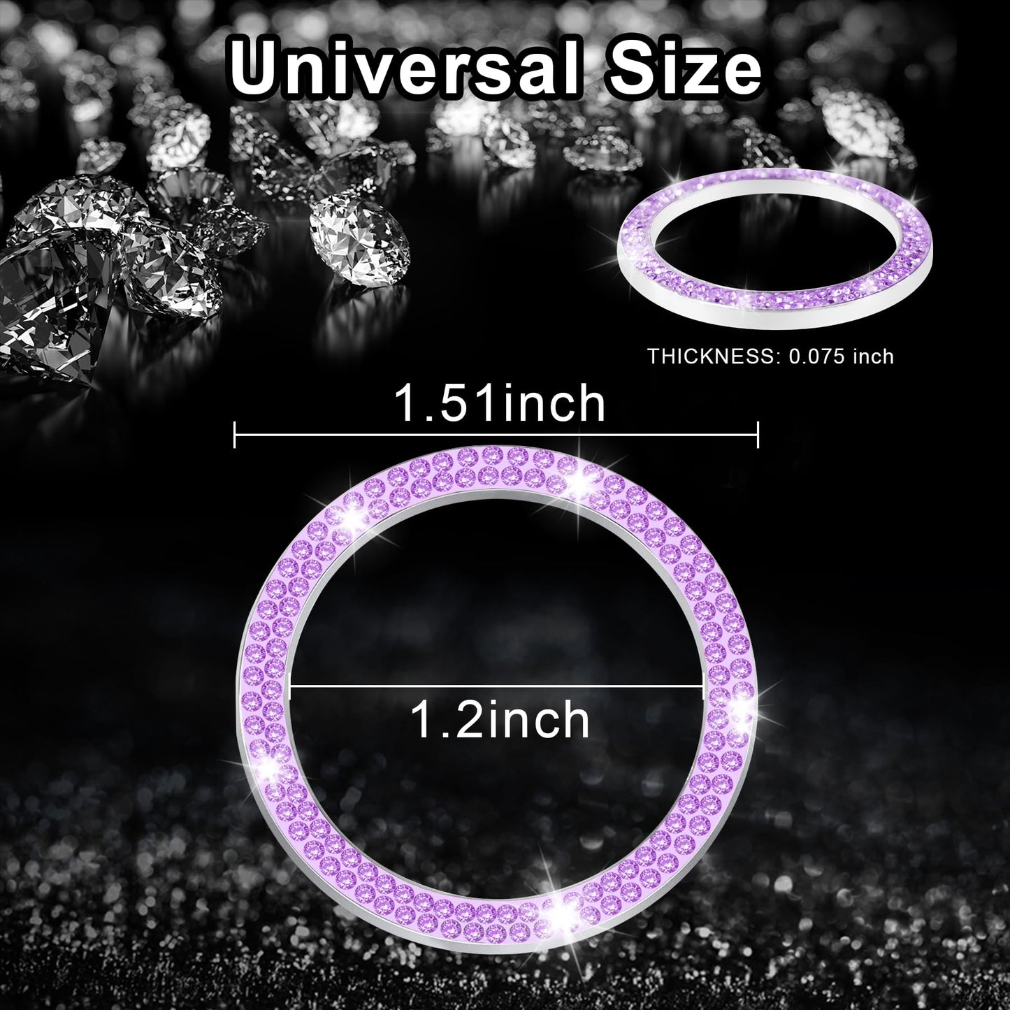 LivTee 2 PCS Crystal Double Rhinestone Car Engine Start Stop Decoration Ring, Bling Car Interior Accessories for Women, Push to Start Button Cover/Sticker, Key Ignition & Knob Bling Ring, Purple